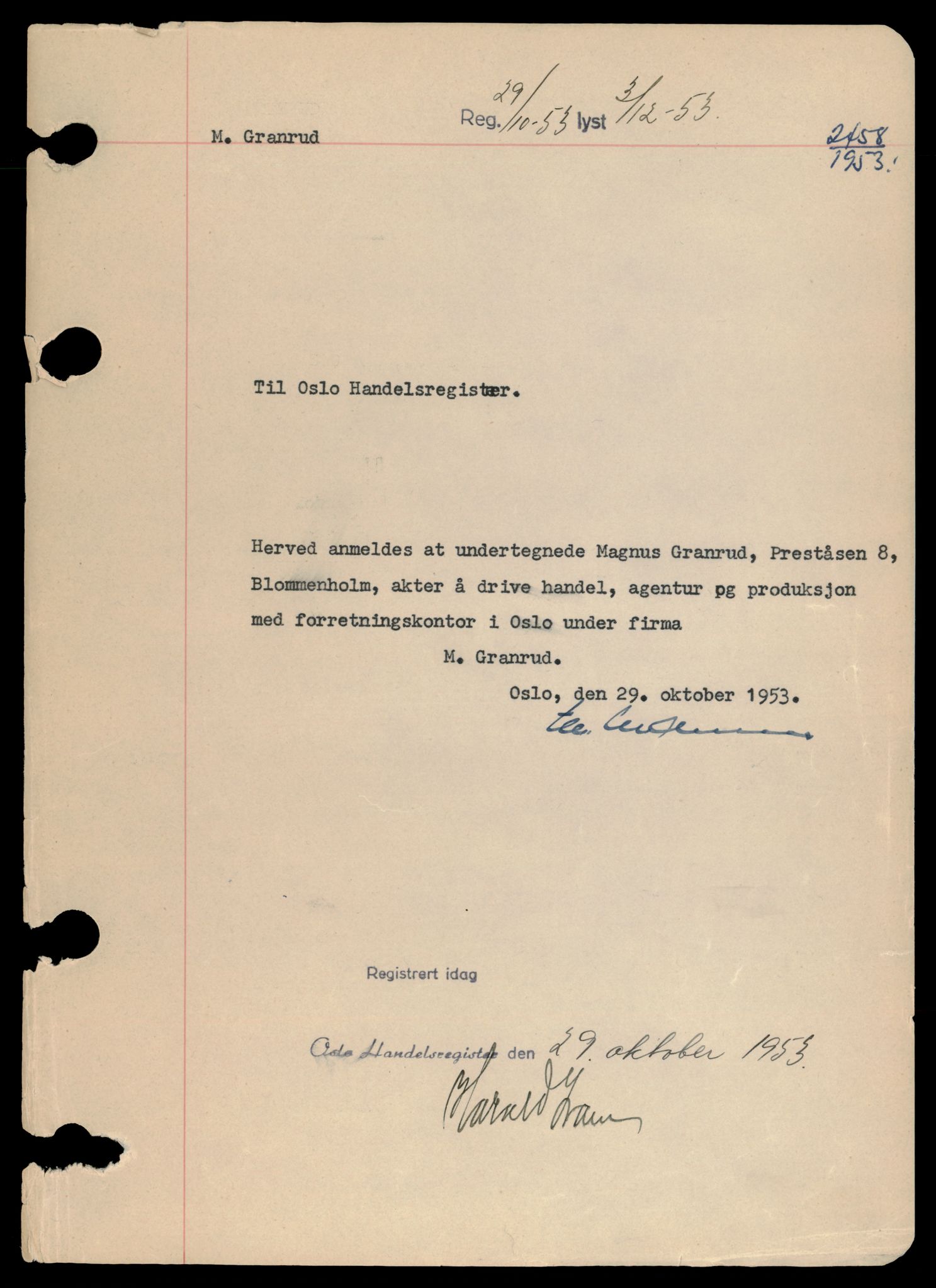 Oslo byfogd, Handelsregisteret, SAT/A-10867/G/Gb/Gba/L0026: Enkeltmannsforetak, Mg-Mø, 1944-1990