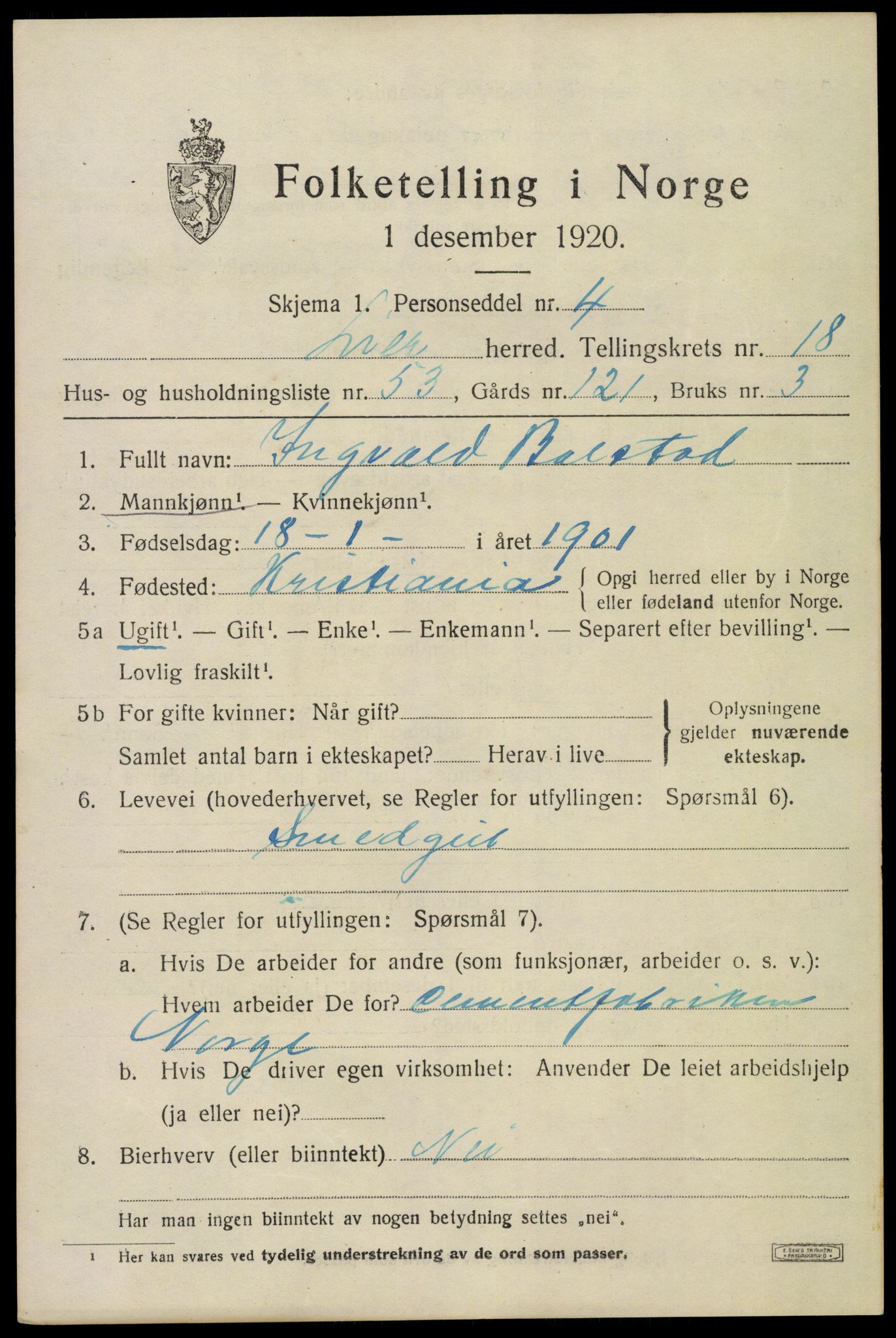 SAKO, 1920 census for Lier, 1920, p. 26106