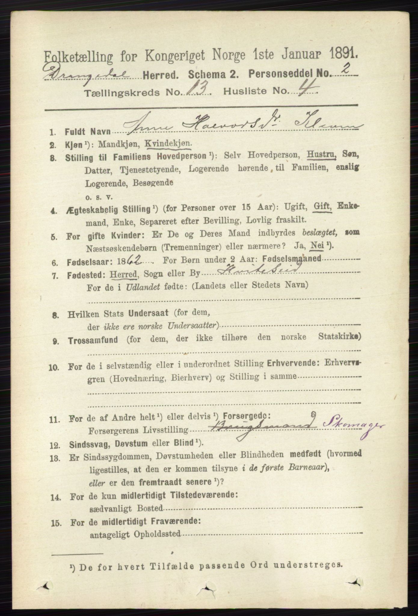 RA, 1891 census for 0817 Drangedal, 1891, p. 4726
