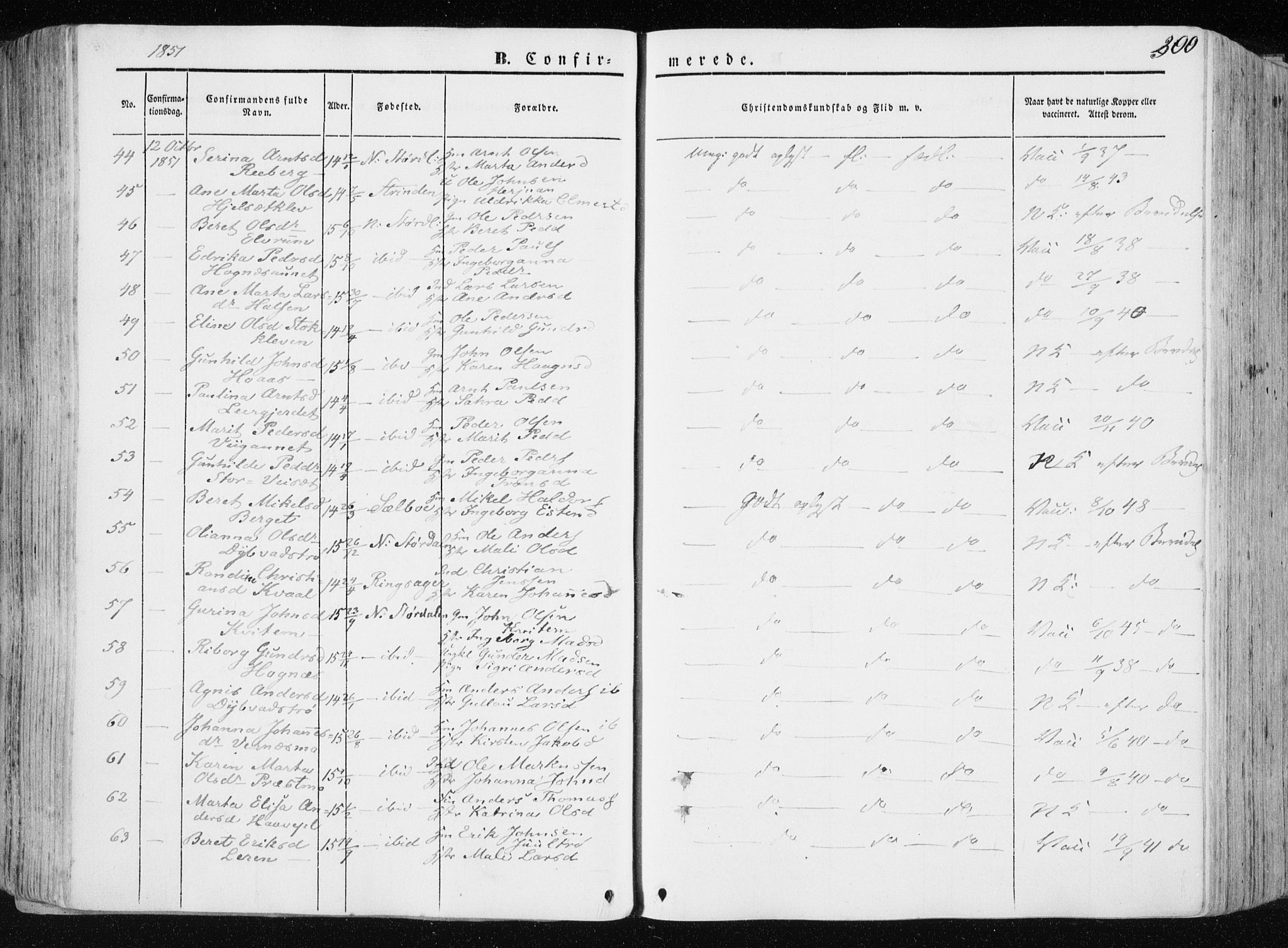 Ministerialprotokoller, klokkerbøker og fødselsregistre - Nord-Trøndelag, AV/SAT-A-1458/709/L0074: Parish register (official) no. 709A14, 1845-1858, p. 300