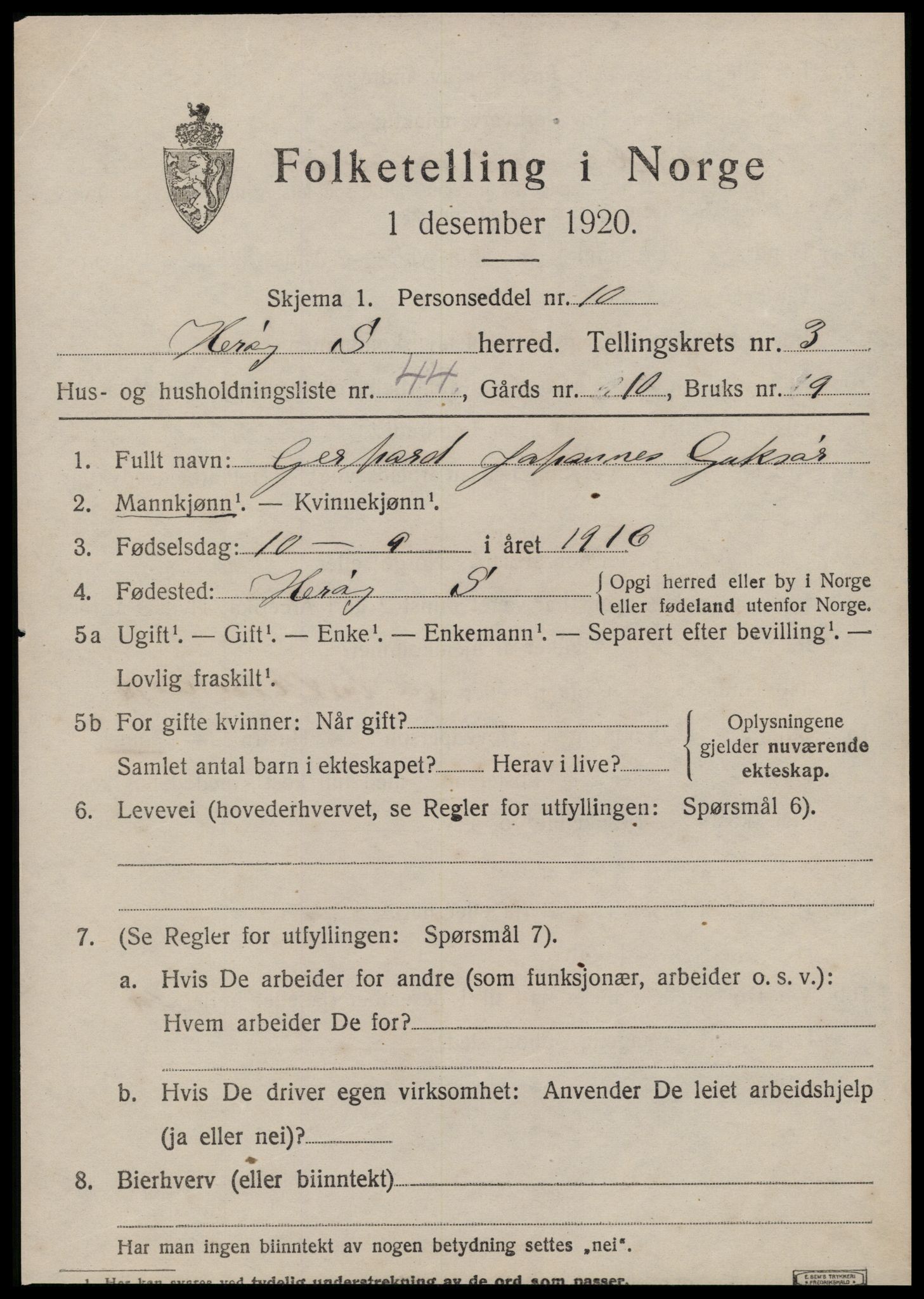 SAT, 1920 census for Herøy (MR), 1920, p. 2839