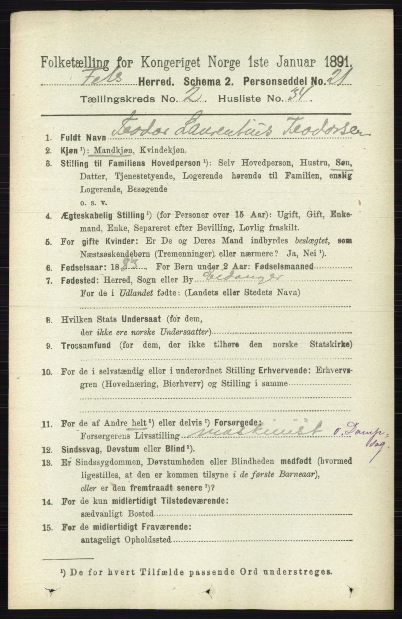 RA, 1891 census for 0227 Fet, 1891, p. 691
