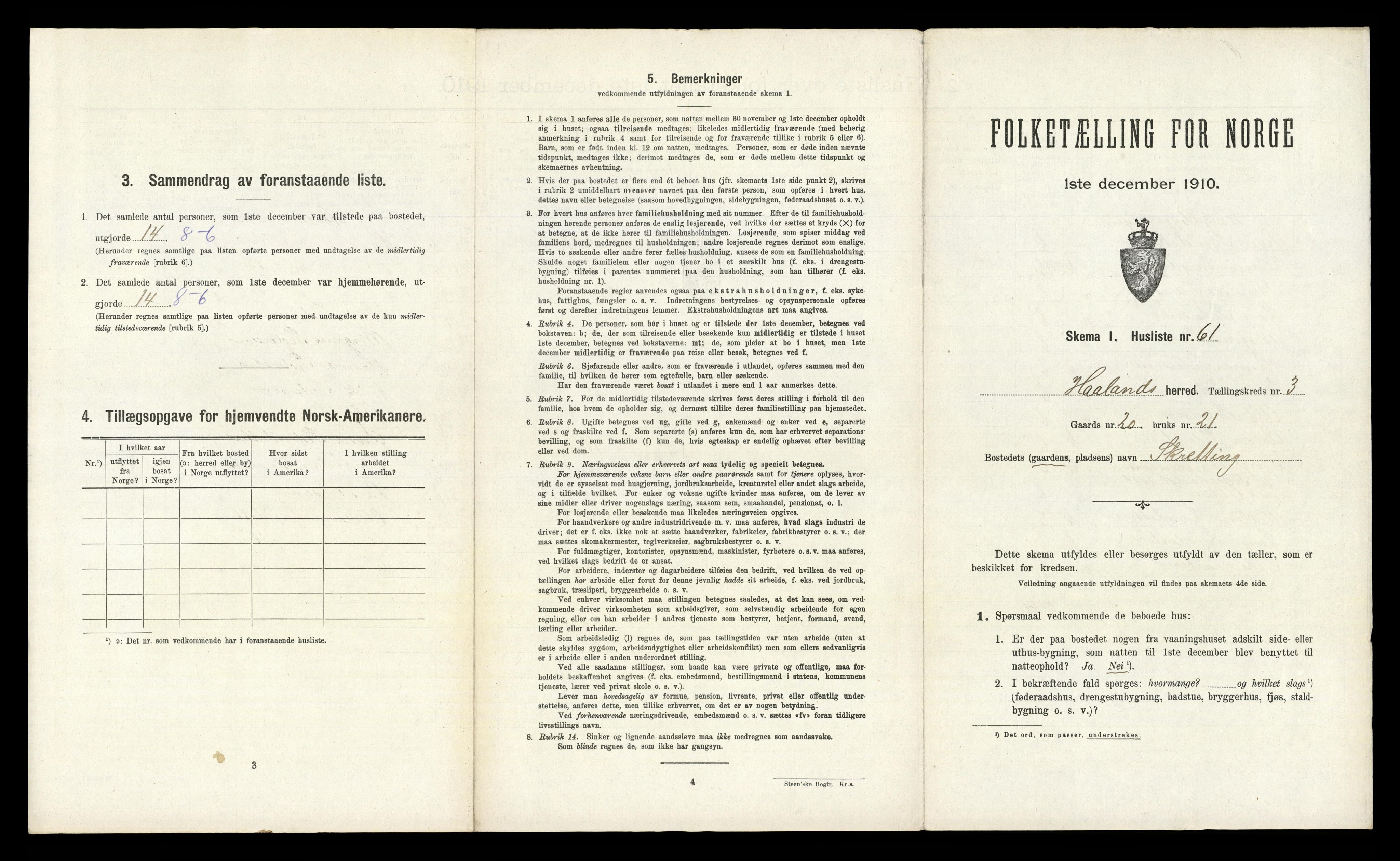 RA, 1910 census for Håland, 1910, p. 651