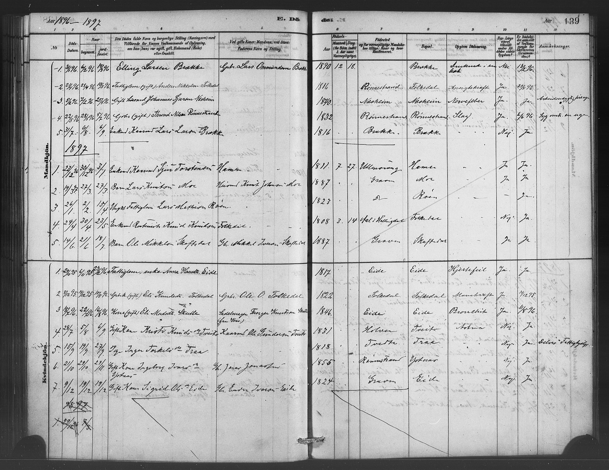 Ulvik sokneprestembete, SAB/A-78801/H/Haa: Parish register (official) no. C 1, 1878-1903, p. 139