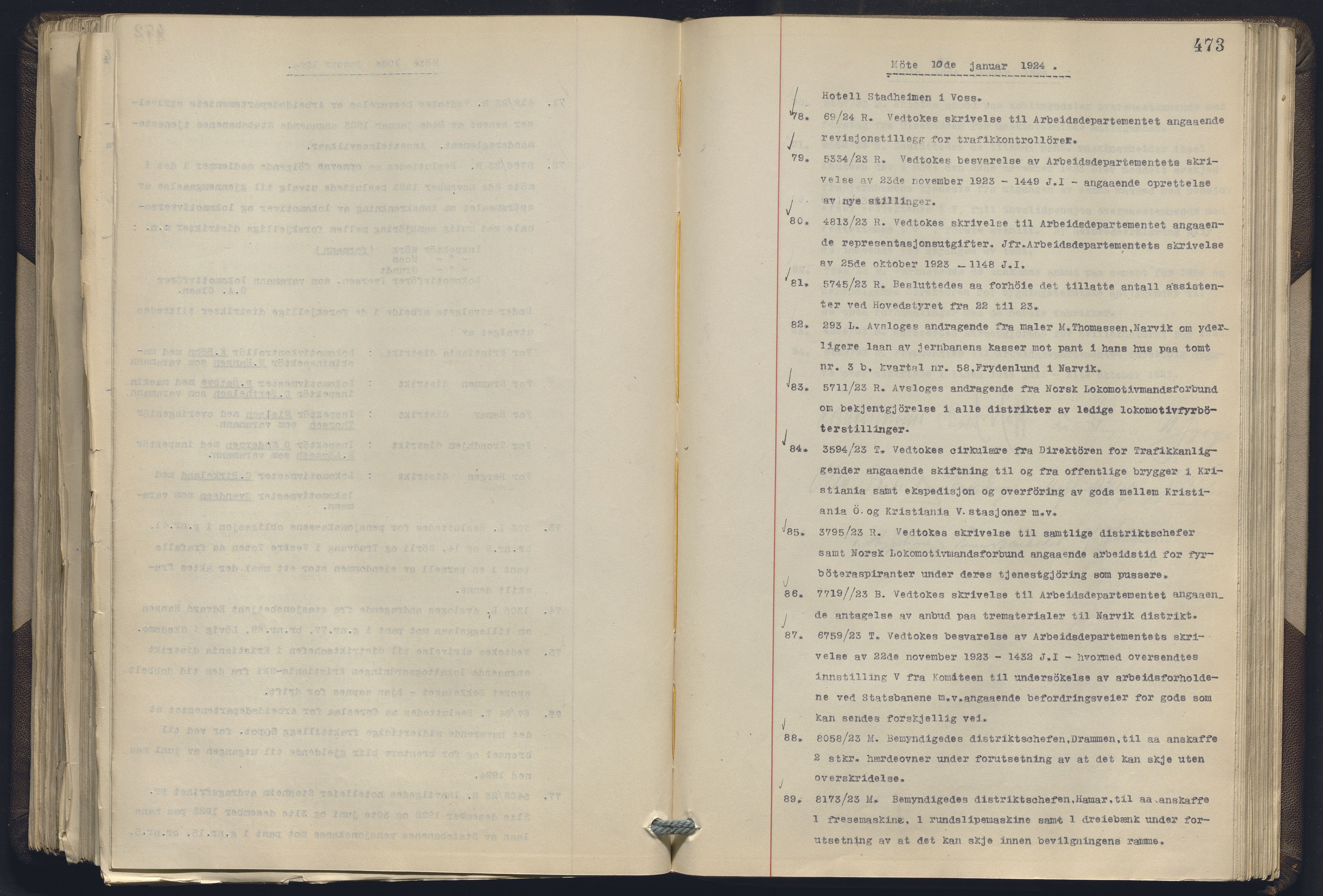 Norges statsbaner, Administrasjons- økonomi- og personalavdelingen, RA/S-3412/A/Aa/L0019: Forhandlingsprotokoll, 1922-1924, p. 473