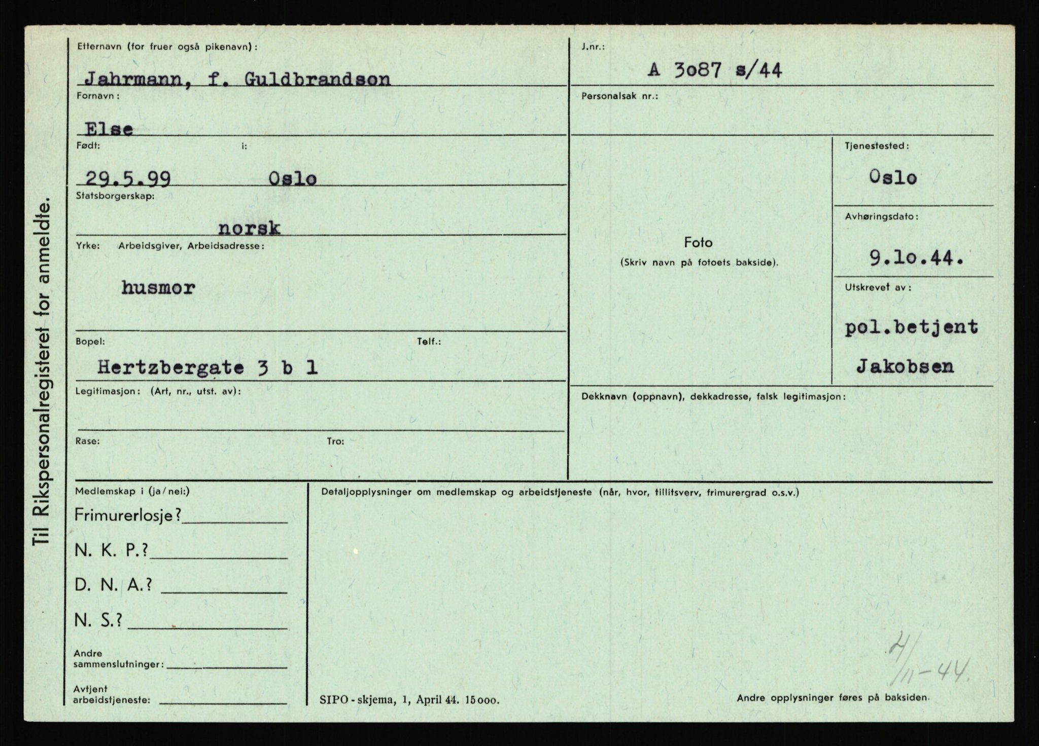 Statspolitiet - Hovedkontoret / Osloavdelingen, AV/RA-S-1329/C/Ca/L0007: Hol - Joelsen, 1943-1945, p. 2880