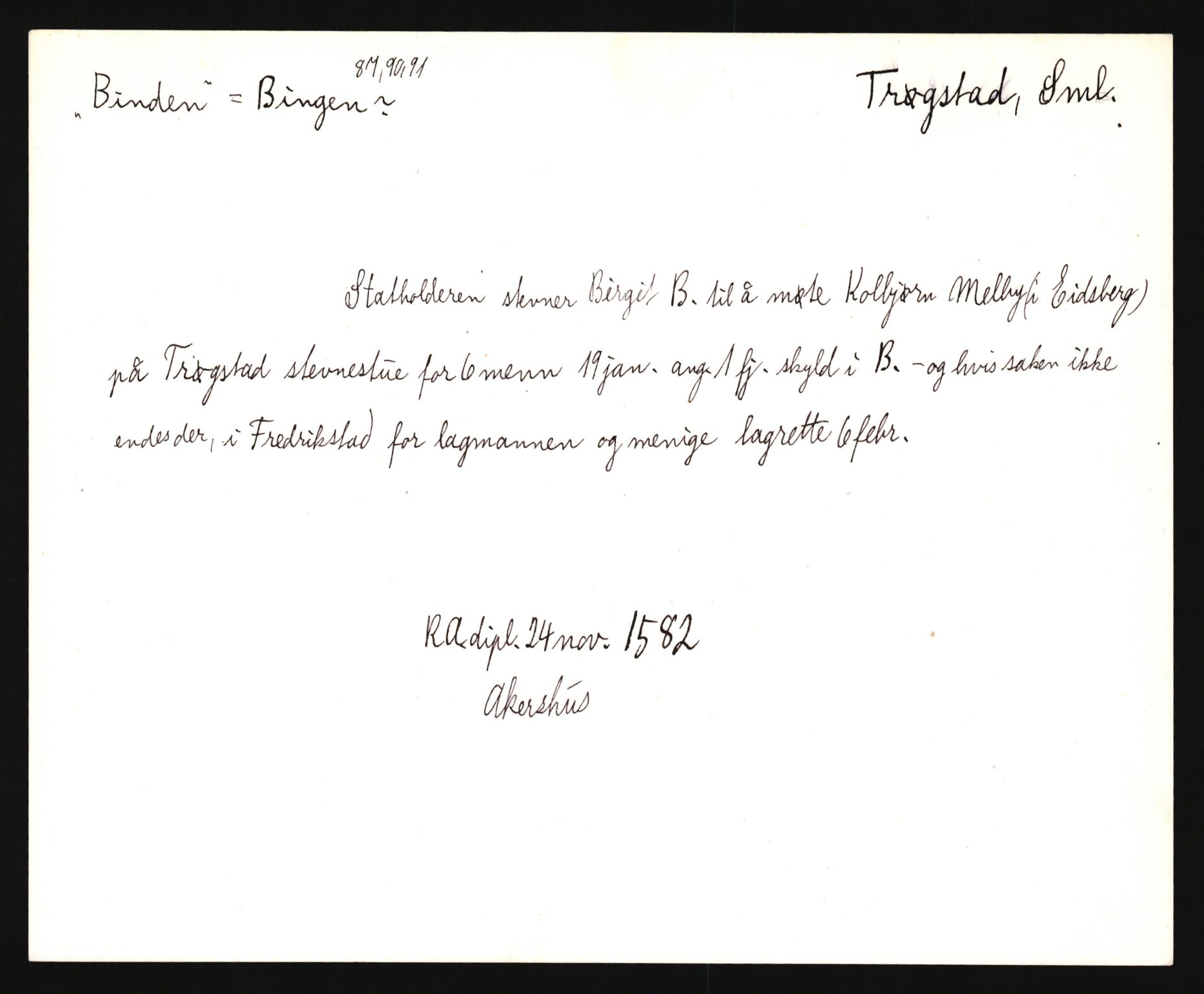 Riksarkivets diplomsamling, AV/RA-EA-5965/F35/F35e/L0001: Registreringssedler Østfold 1, 1300-1900, p. 45