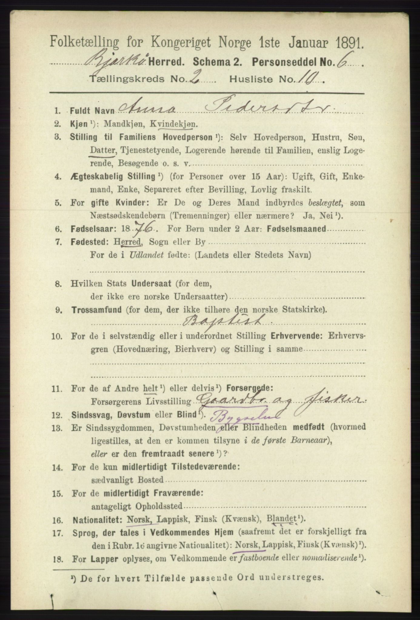 RA, 1891 census for 1915 Bjarkøy, 1891, p. 763