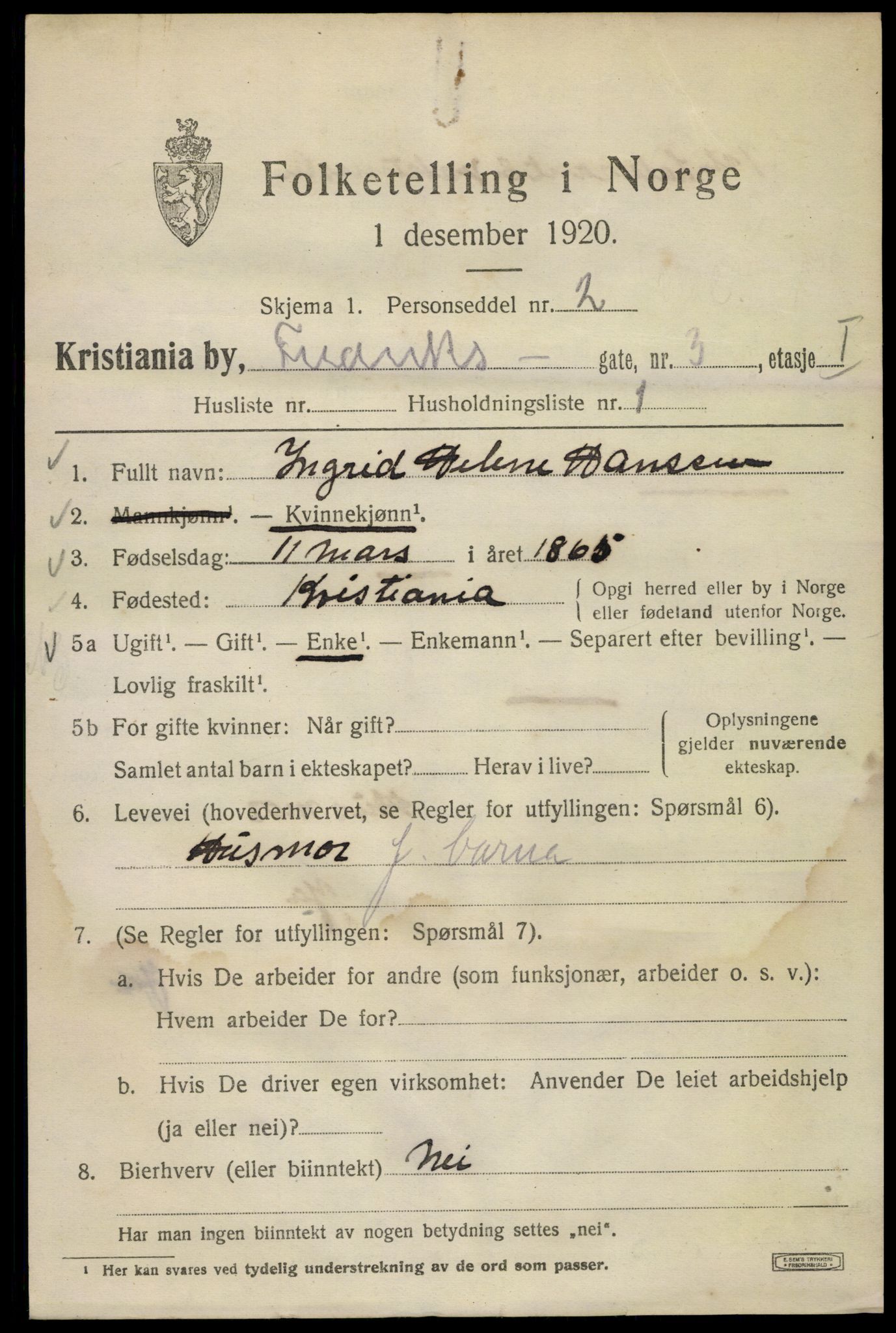 SAO, 1920 census for Kristiania, 1920, p. 238293