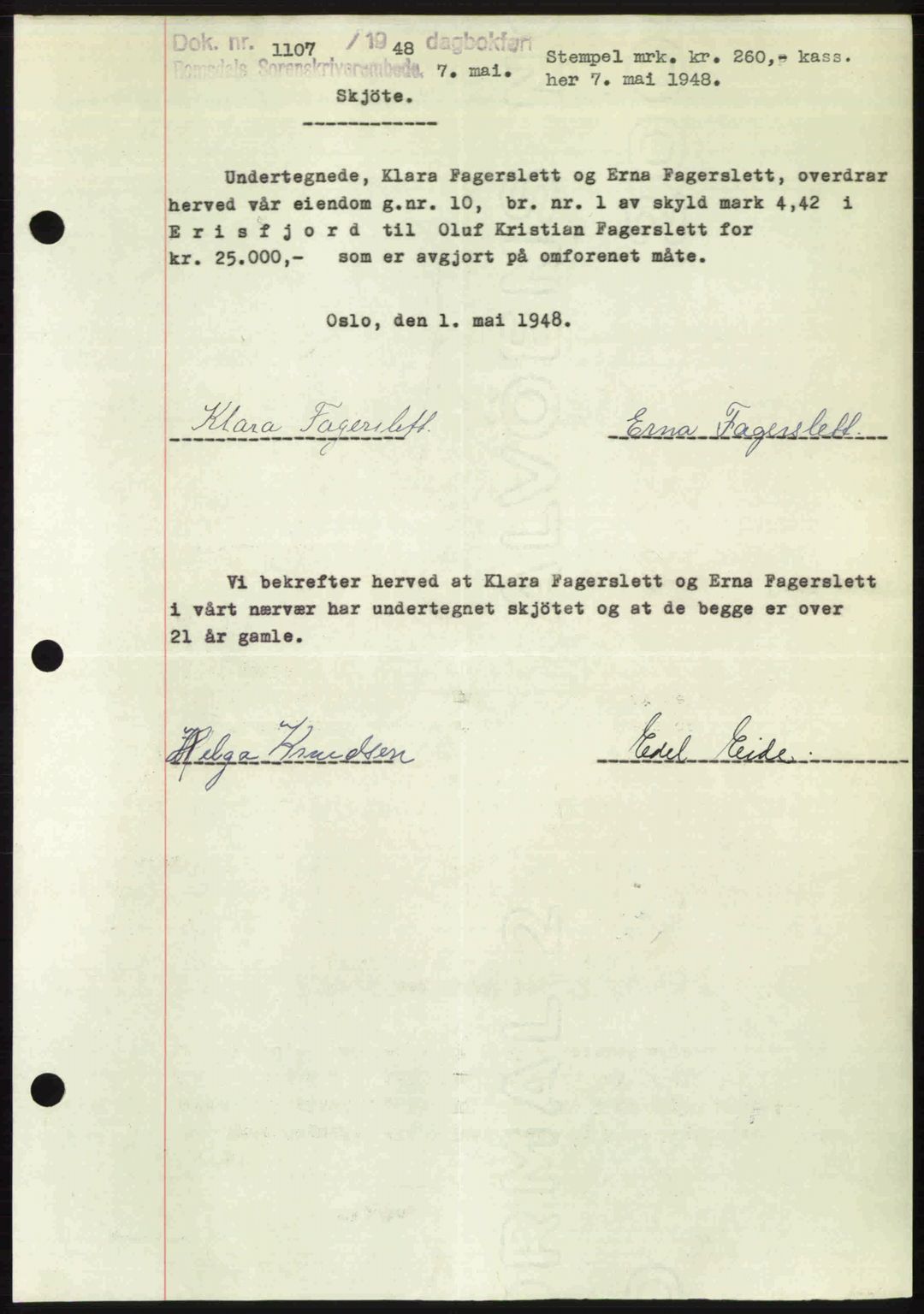 Romsdal sorenskriveri, AV/SAT-A-4149/1/2/2C: Mortgage book no. A26, 1948-1948, Diary no: : 1107/1948