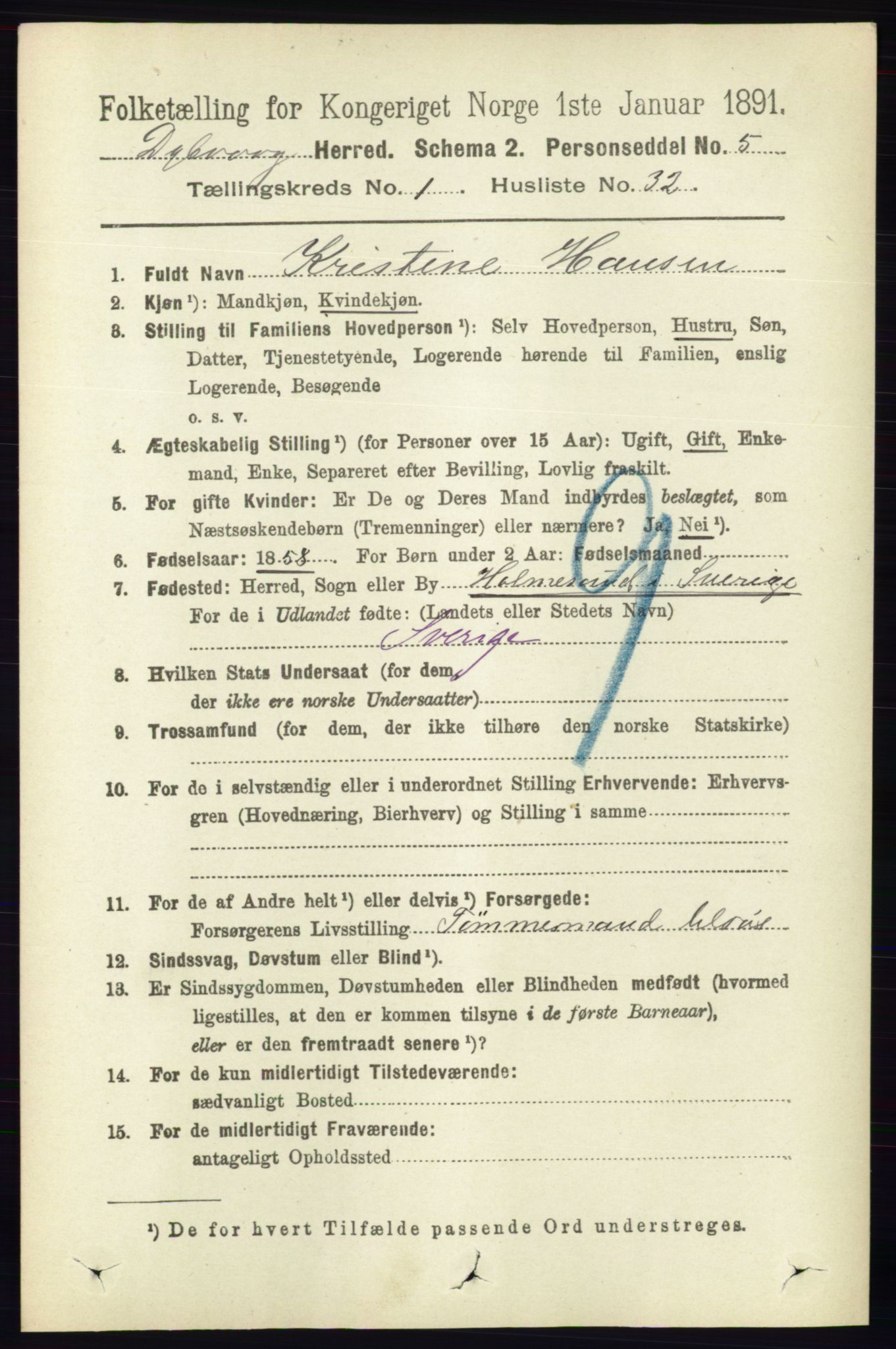 RA, 1891 census for 0915 Dypvåg, 1891, p. 299