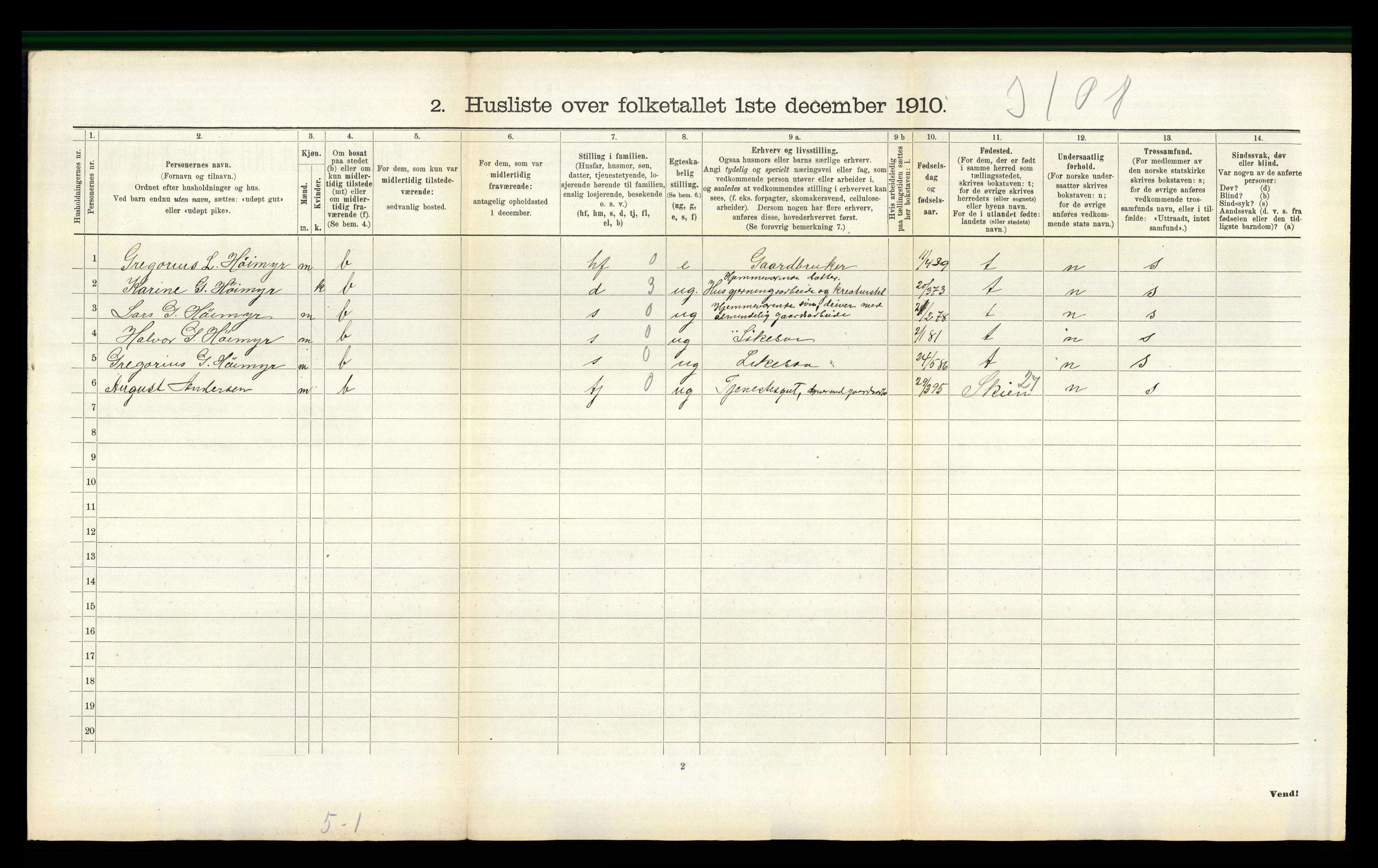 RA, 1910 census for Gjerpen, 1910, p. 2572