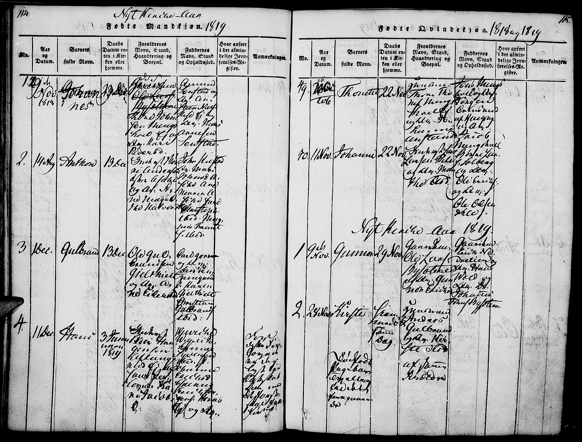 Nes prestekontor, Hedmark, SAH/PREST-020/K/Ka/L0002: Parish register (official) no. 2, 1813-1827, p. 114-115