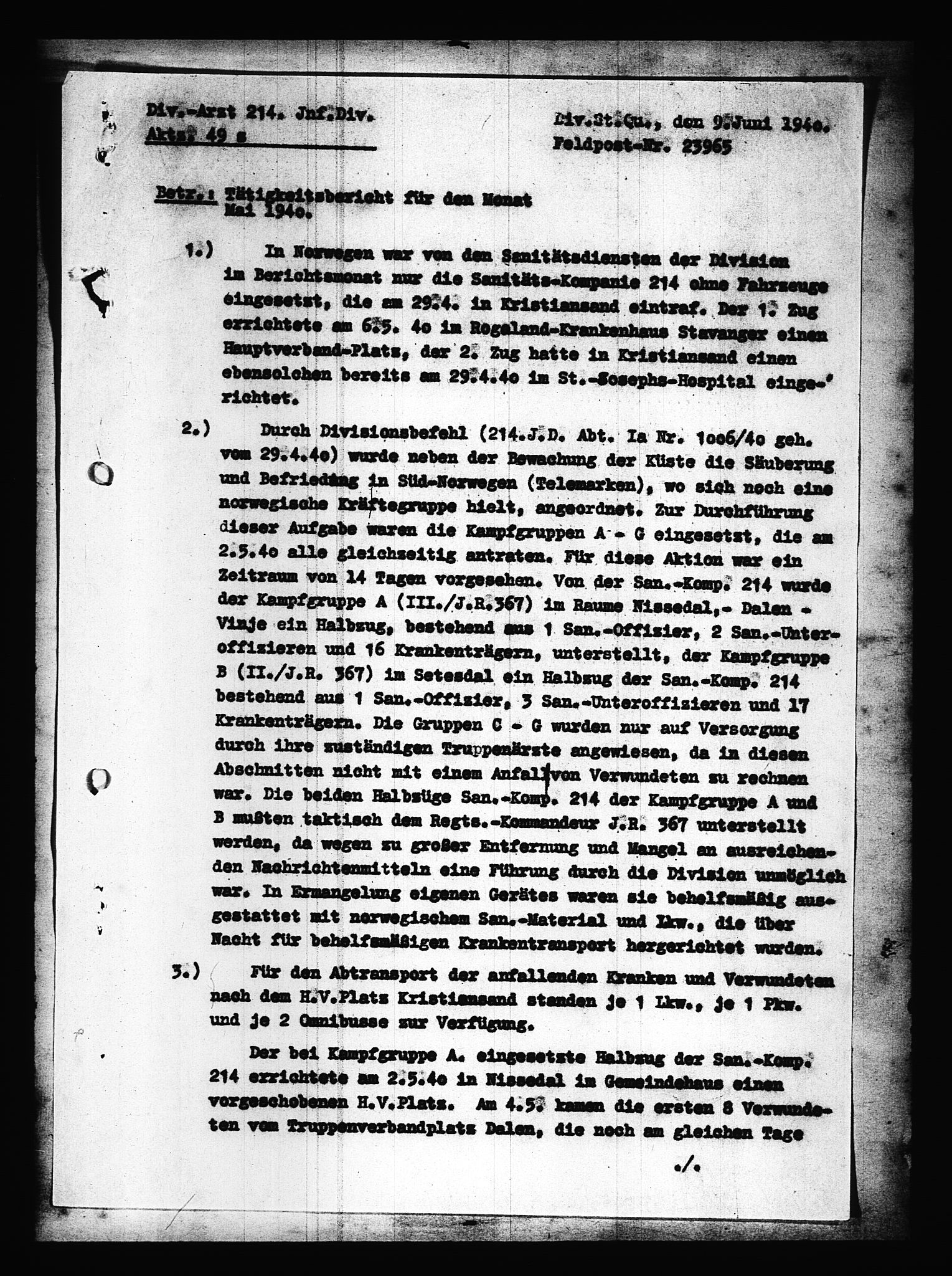 Documents Section, AV/RA-RAFA-2200/V/L0088: Amerikansk mikrofilm "Captured German Documents".
Box No. 727.  FKA jnr. 601/1954., 1939-1940, p. 471