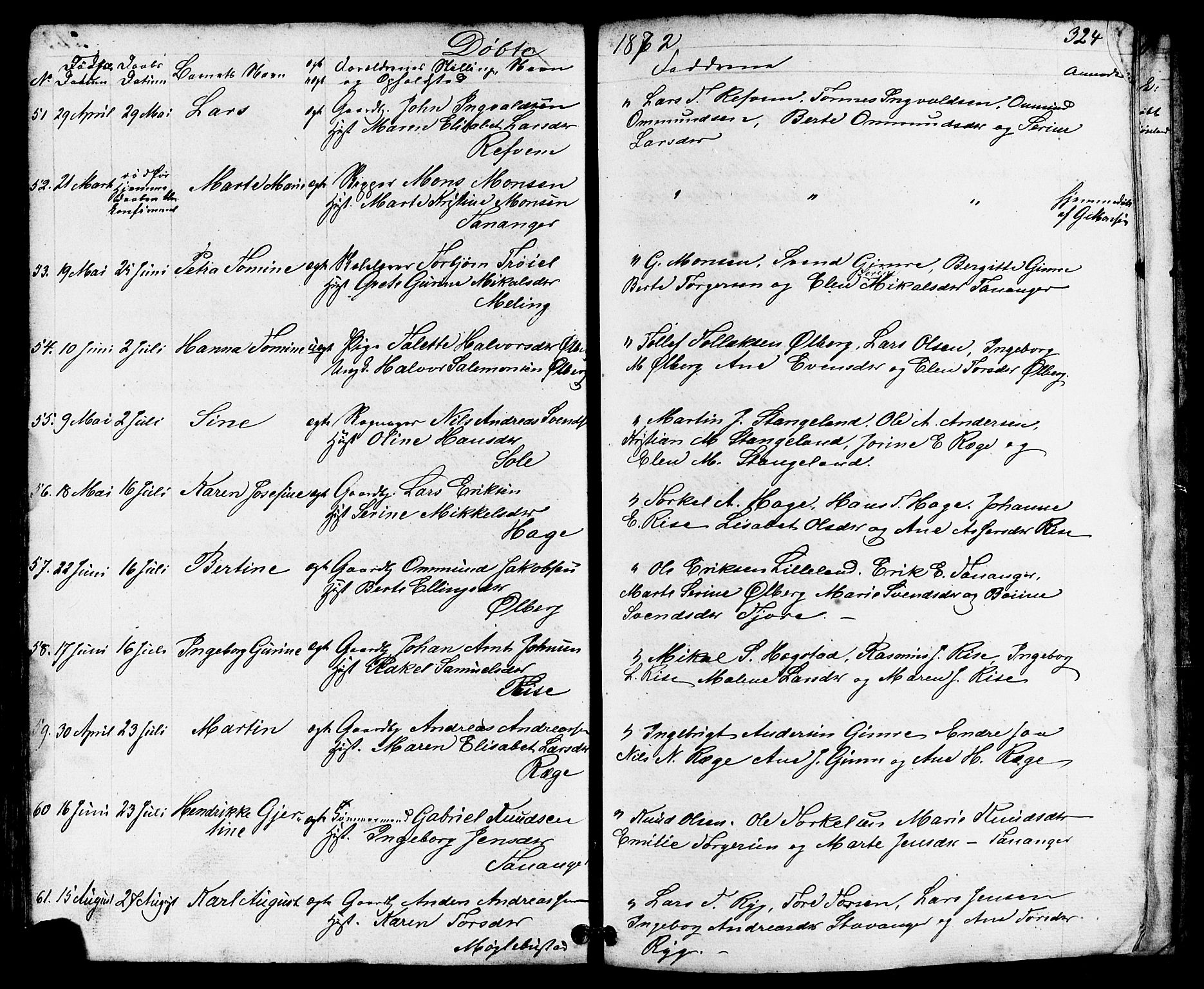 Håland sokneprestkontor, AV/SAST-A-101802/001/30BB/L0002: Parish register (copy) no. B 2, 1845-1872, p. 324