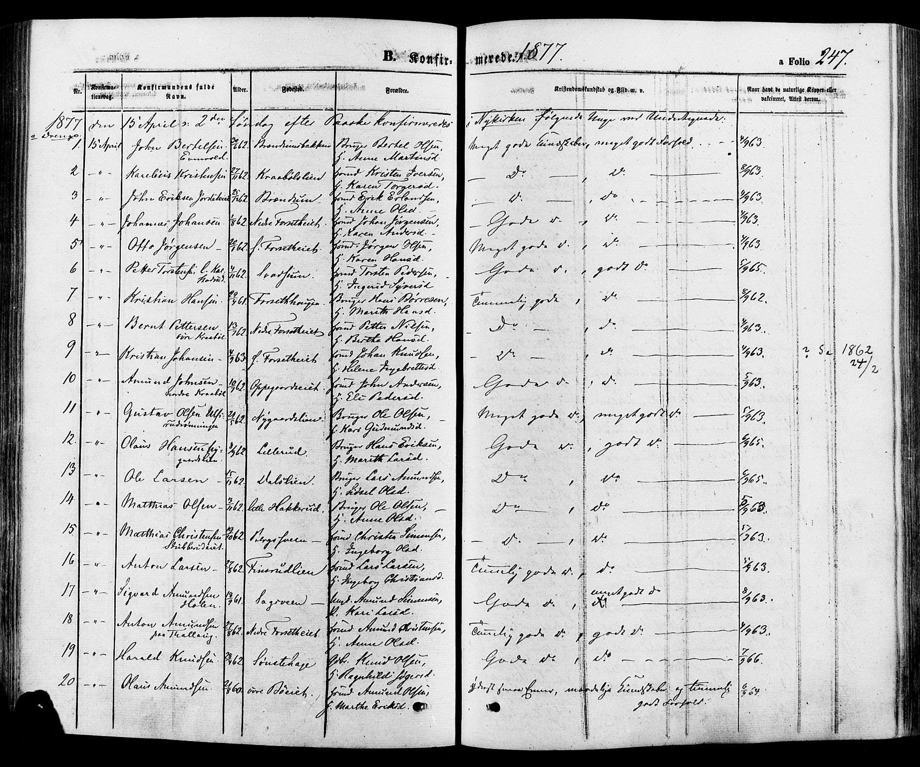 Gausdal prestekontor, SAH/PREST-090/H/Ha/Haa/L0010: Parish register (official) no. 10, 1867-1886, p. 247