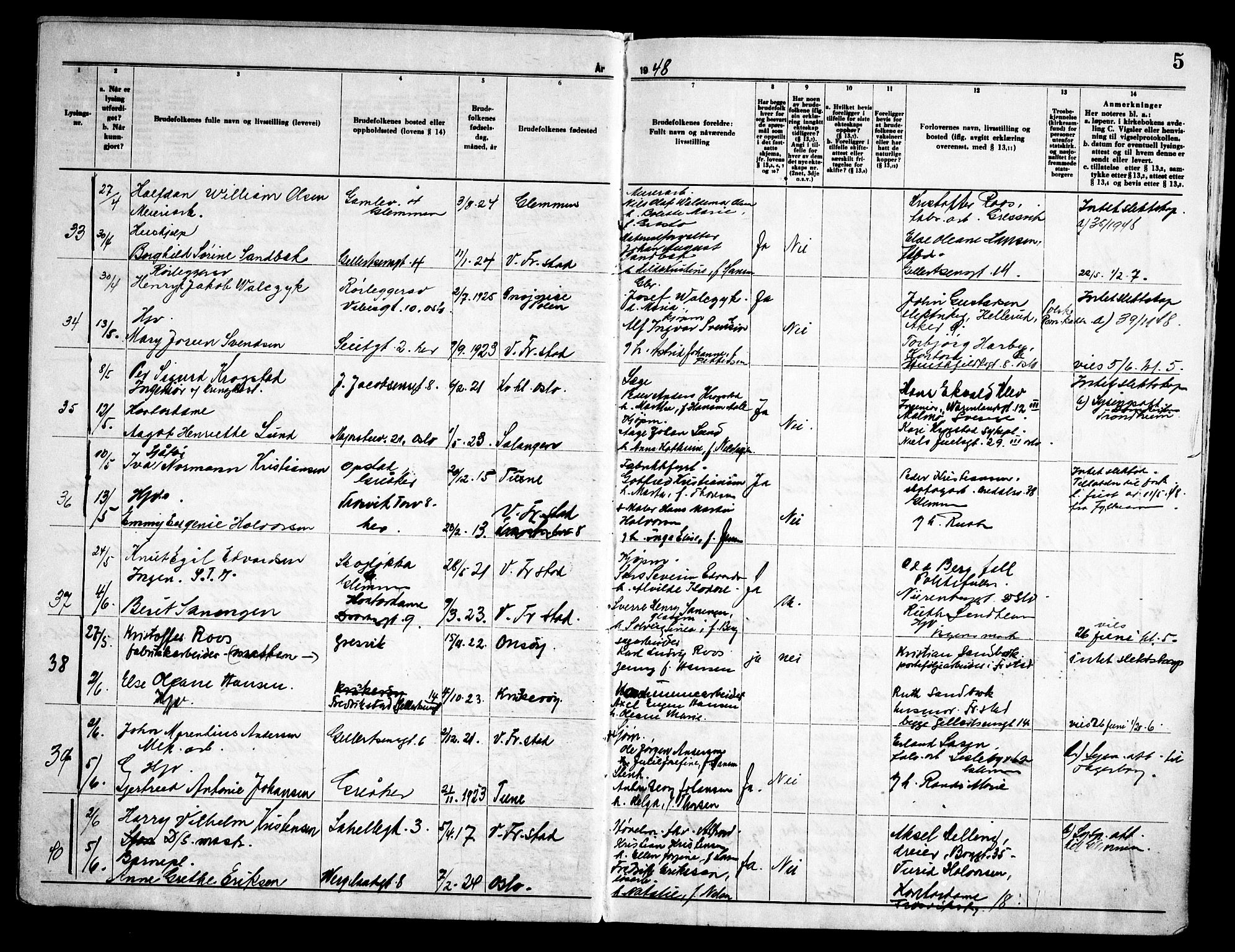 Fredrikstad domkirkes prestekontor Kirkebøker, AV/SAO-A-10906/H/Ha/L0005: Banns register no. 5, 1948-1960, p. 5