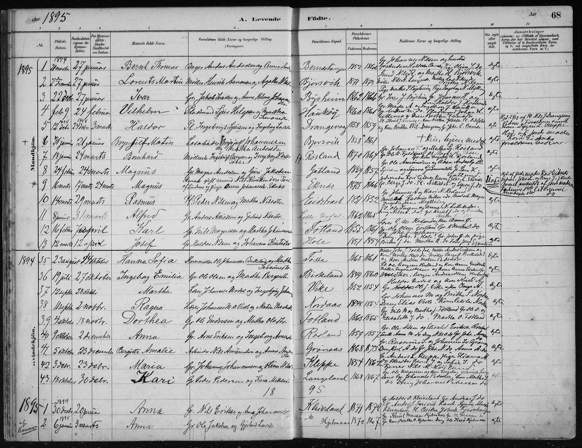 Hosanger sokneprestembete, SAB/A-75801/H/Haa: Parish register (official) no. B  1, 1880-1896, p. 68