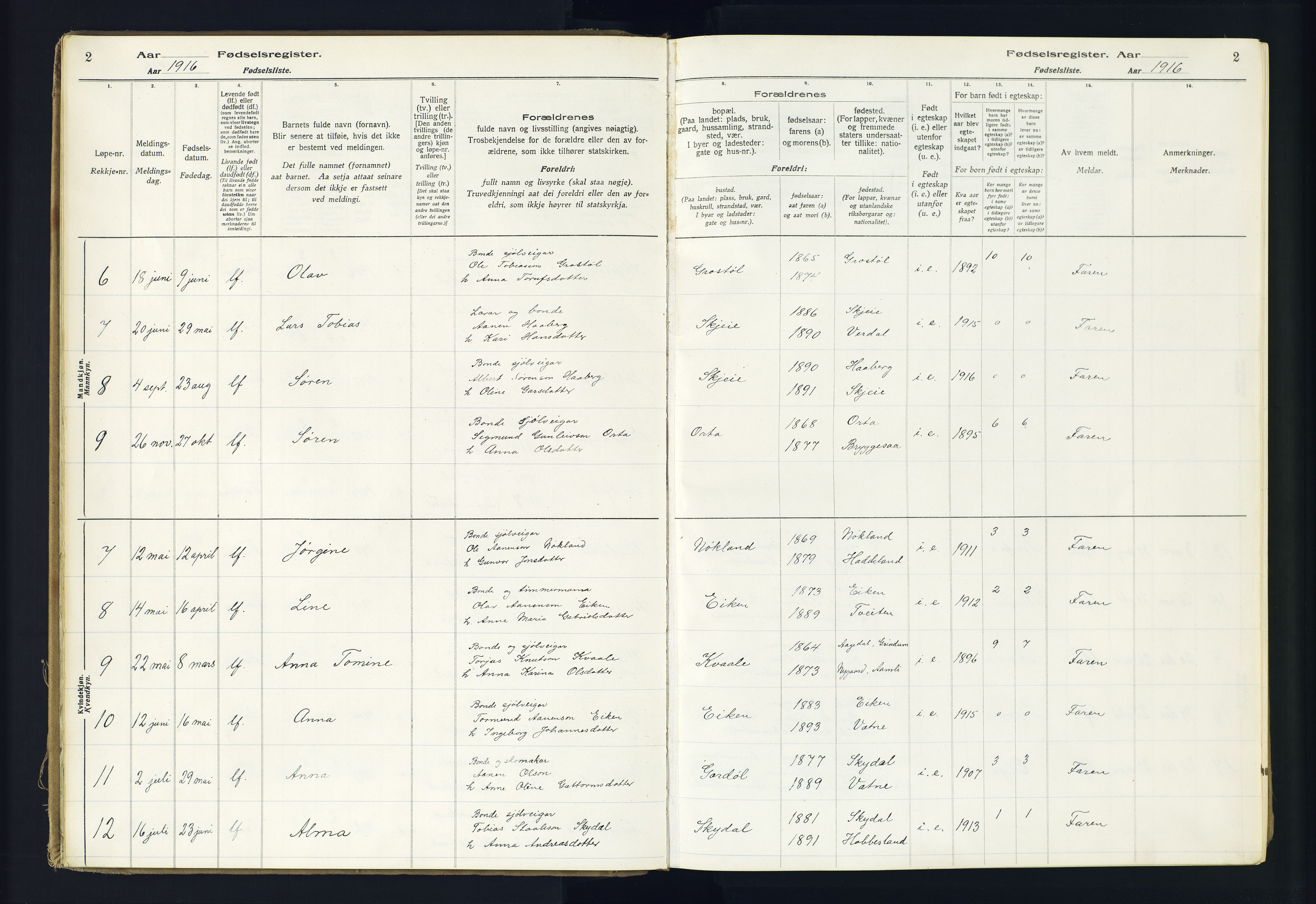 Hægebostad sokneprestkontor, AV/SAK-1111-0024/J/Ja/L0002: Birth register no. II.6.8, 1916-1982, p. 2