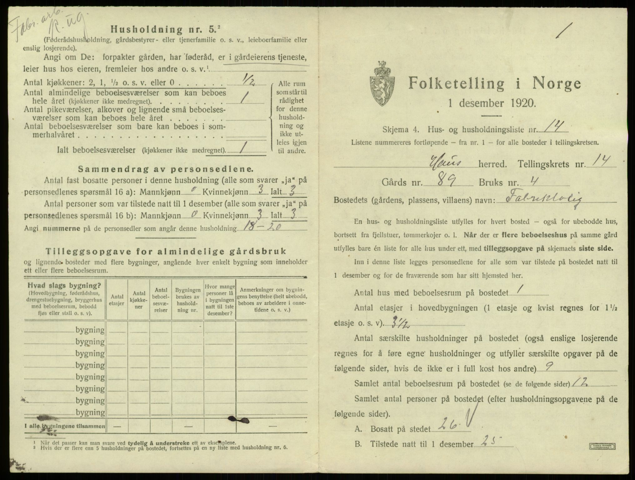 SAB, 1920 census for Haus, 1920, p. 1162