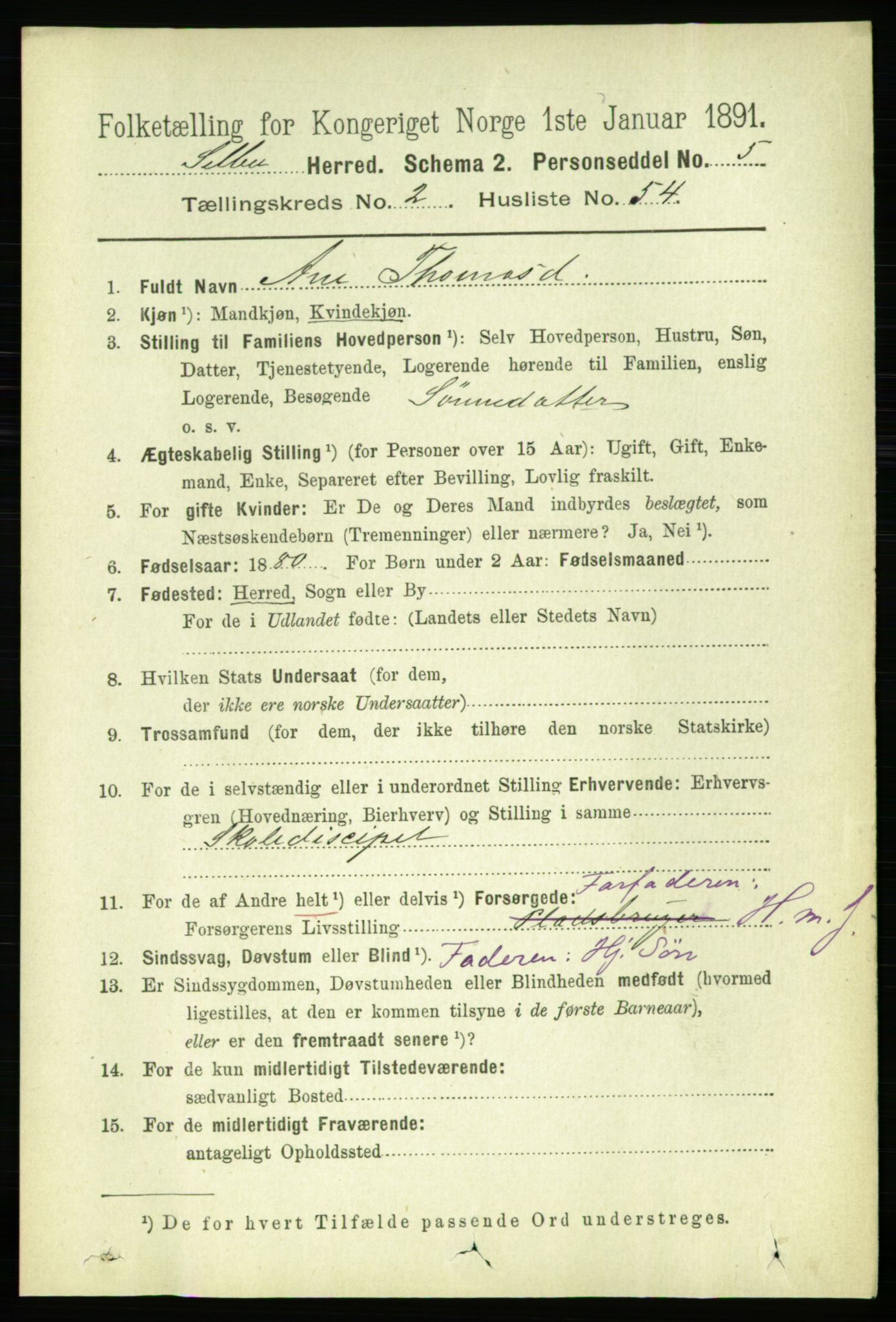 RA, 1891 census for 1664 Selbu, 1891, p. 570