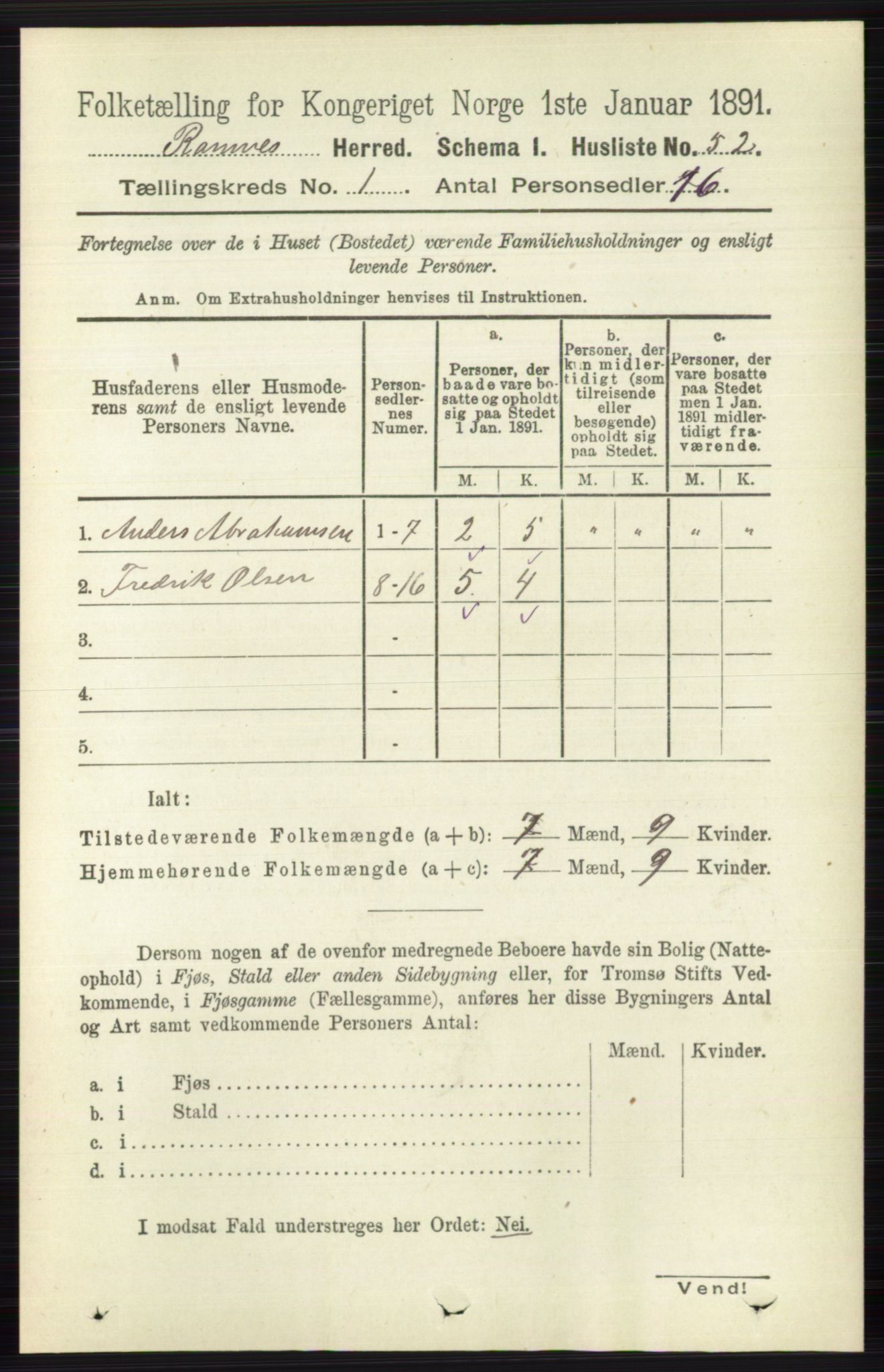 RA, 1891 census for 0718 Ramnes, 1891, p. 79