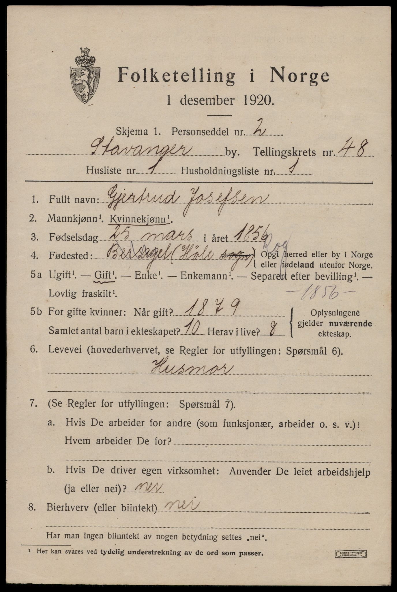 SAST, 1920 census for Stavanger, 1920, p. 115300