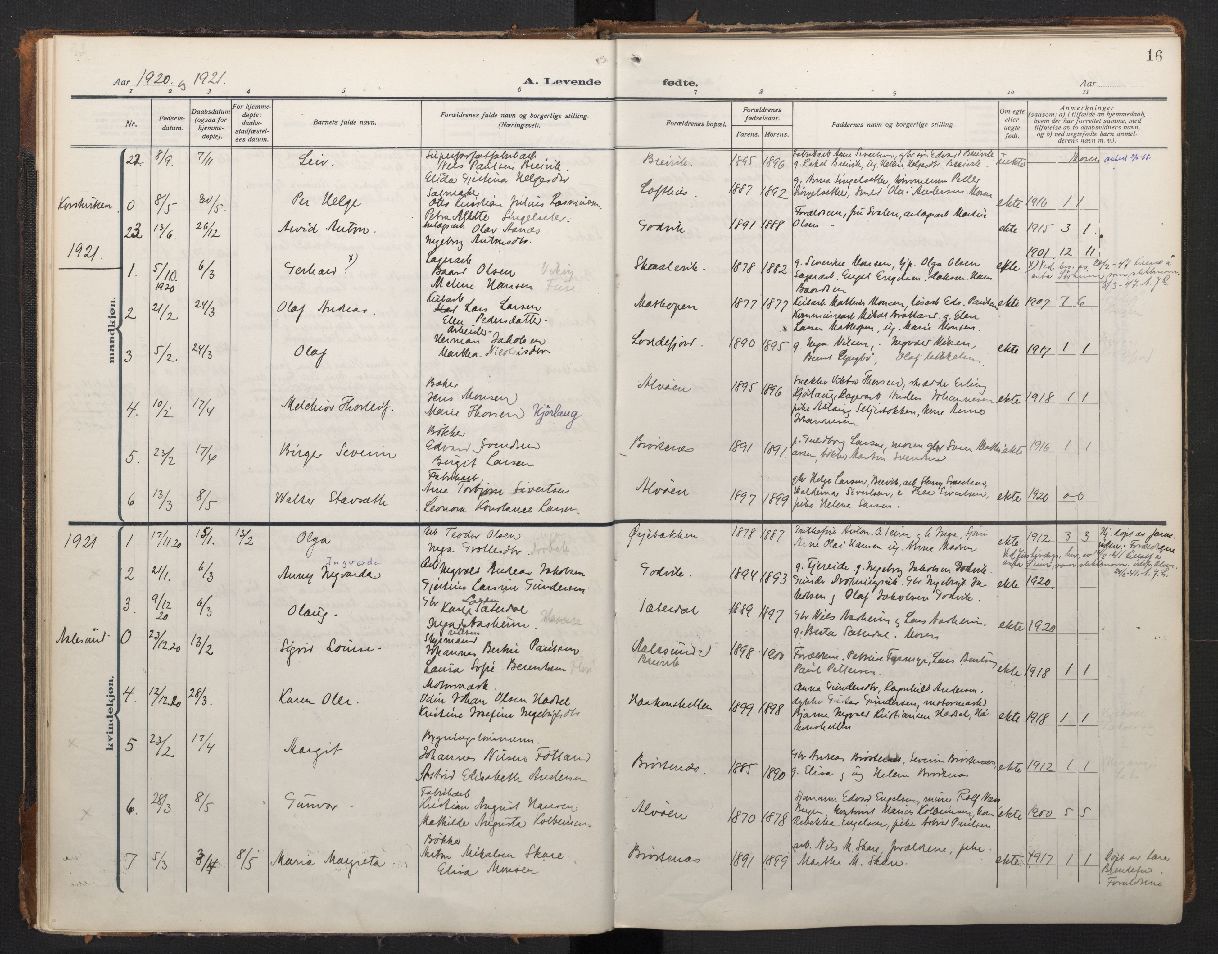 Laksevåg Sokneprestembete, AV/SAB-A-76501/H/Ha/Haa/Haah/L0001: Parish register (official) no. H 1, 1915-1934, p. 16