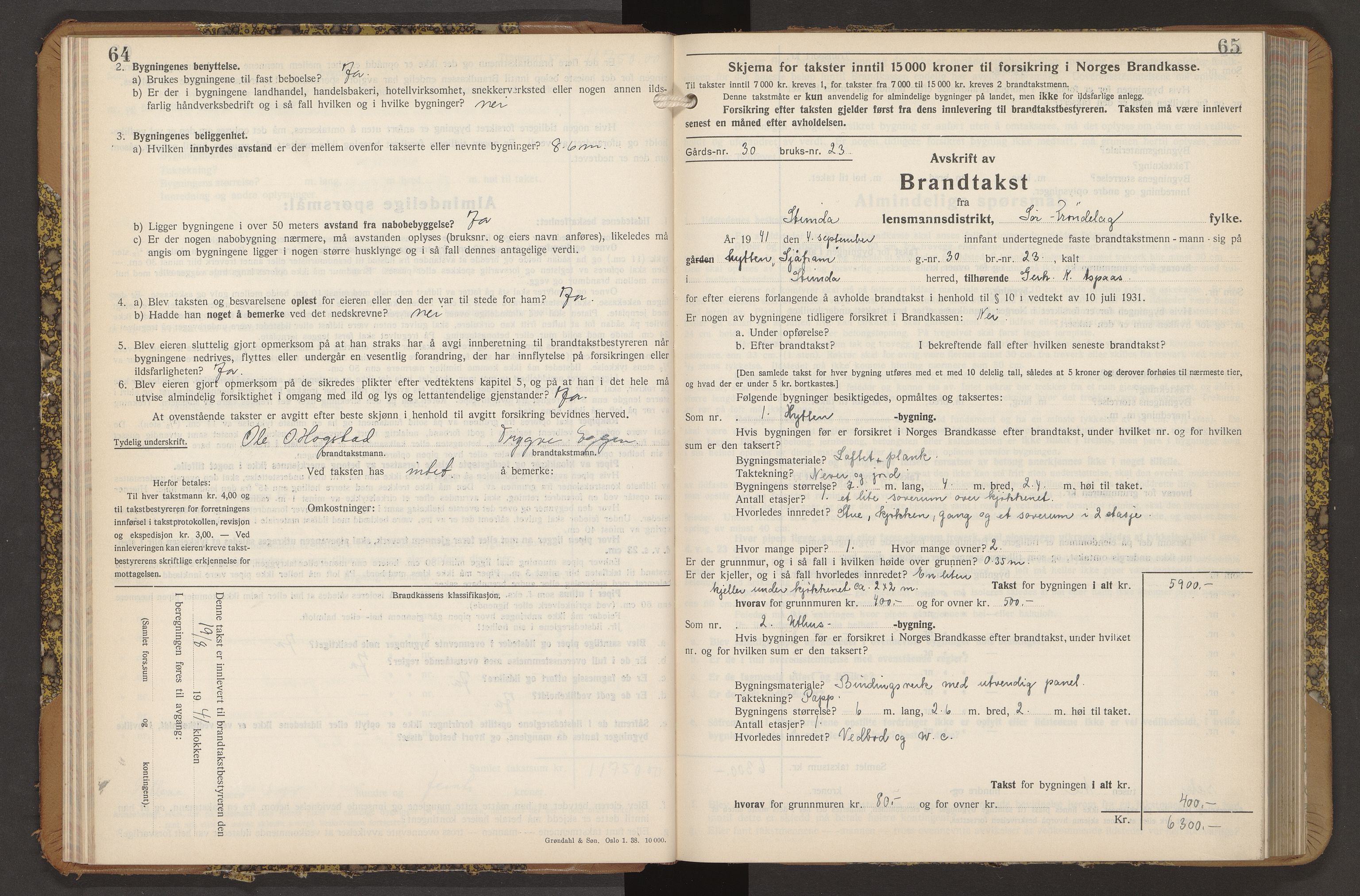 Norges Brannkasse Strinda, AV/SAT-A-5516/Fb/L0009: Branntakstprotokoll, 1940-1946, p. 64-65