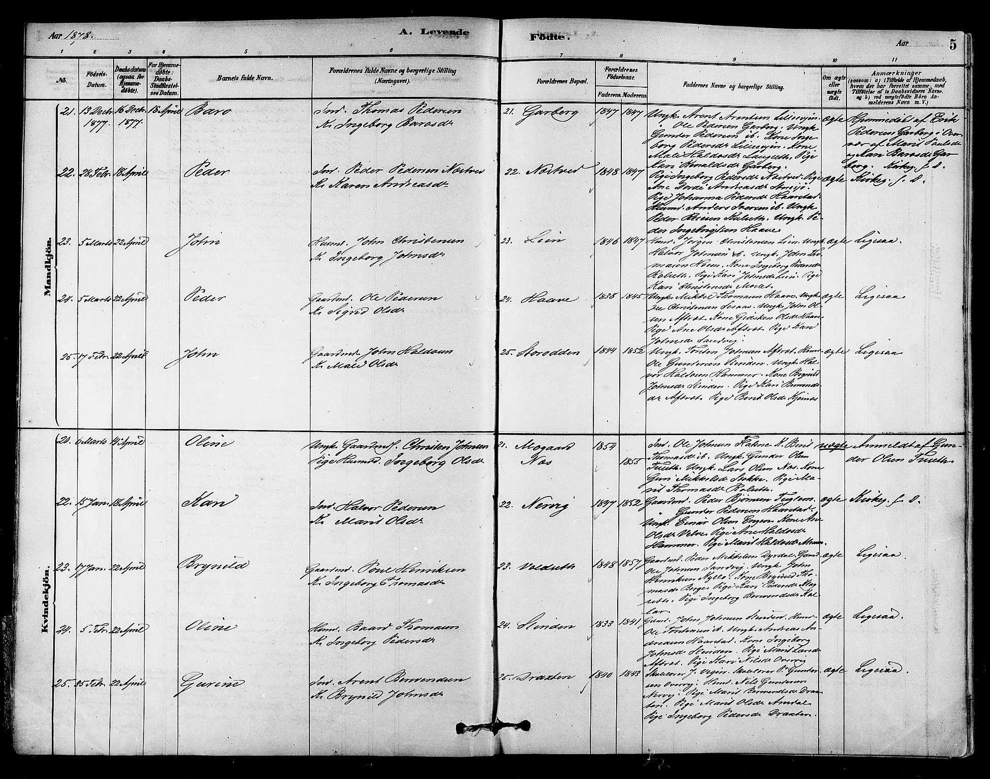 Ministerialprotokoller, klokkerbøker og fødselsregistre - Sør-Trøndelag, AV/SAT-A-1456/695/L1148: Parish register (official) no. 695A08, 1878-1891, p. 5