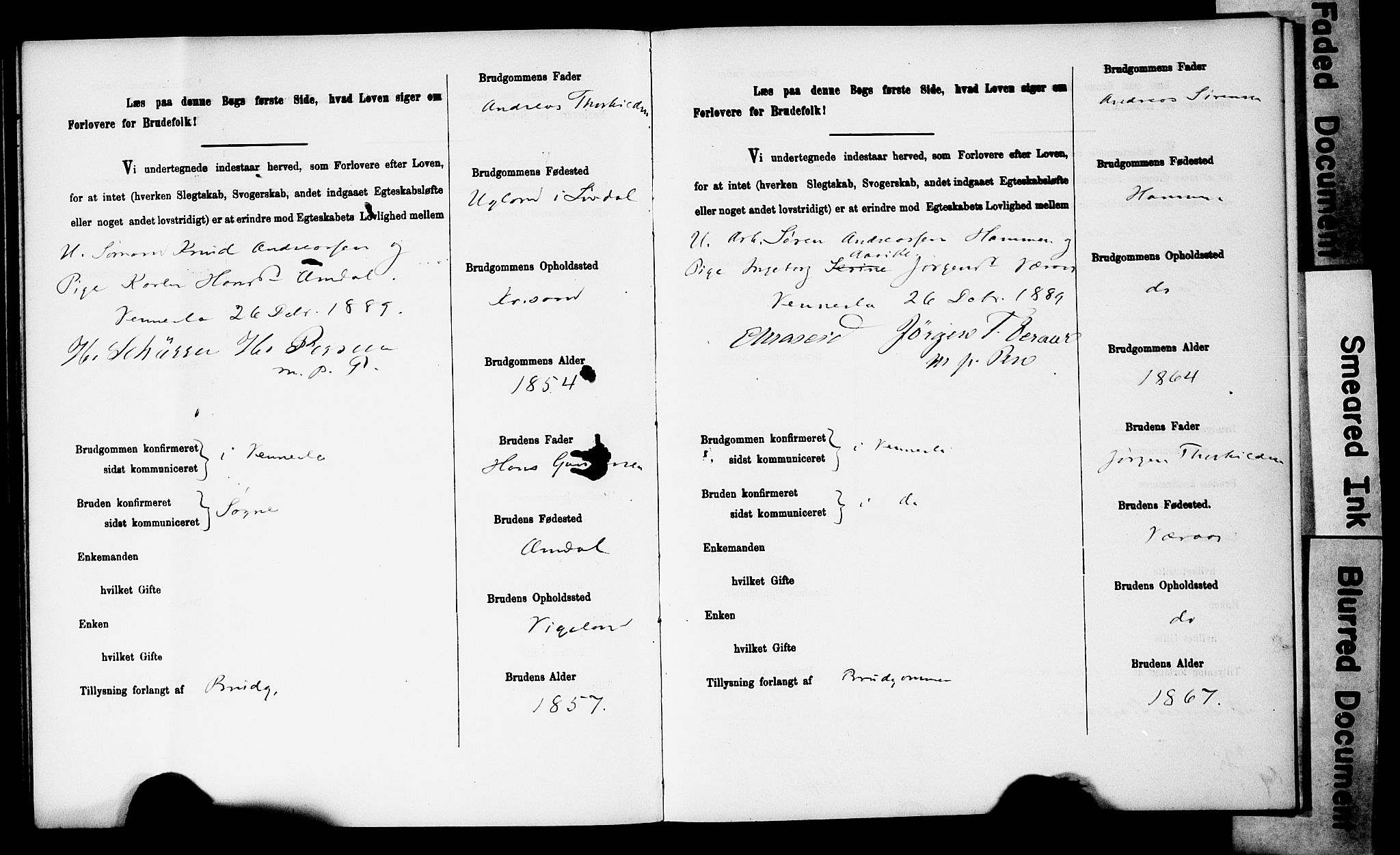 Vennesla sokneprestkontor, AV/SAK-1111-0045/J/L0032/0003: Banns register no. II 5 1, 1886-1892, p. 45