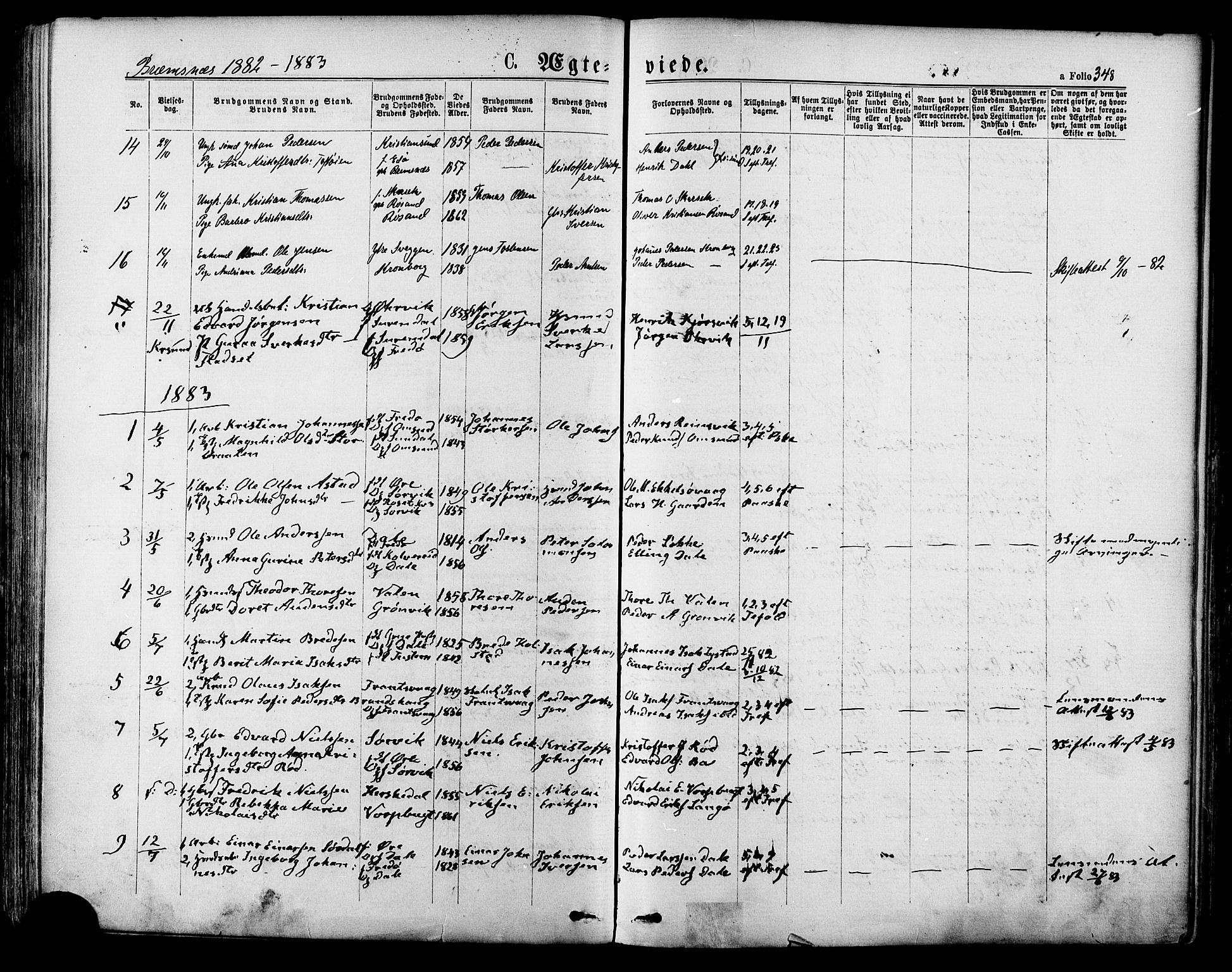 Ministerialprotokoller, klokkerbøker og fødselsregistre - Møre og Romsdal, SAT/A-1454/568/L0806: Parish register (official) no. 568A12 /3, 1878-1884, p. 348