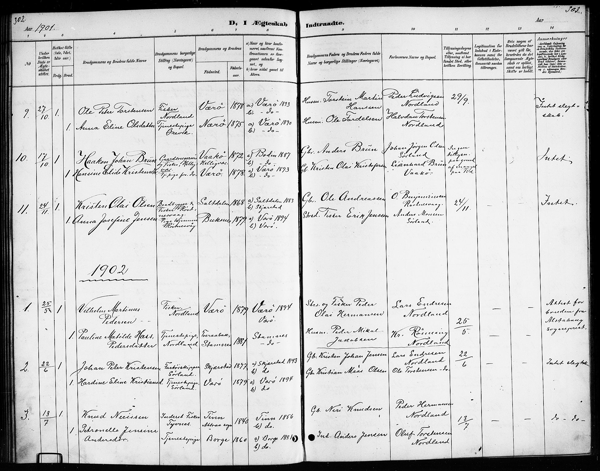 Ministerialprotokoller, klokkerbøker og fødselsregistre - Nordland, AV/SAT-A-1459/807/L0123: Parish register (copy) no. 807C01, 1884-1910, p. 302-303