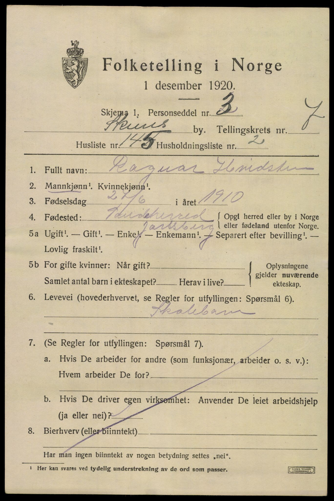 SAKO, 1920 census for Skien, 1920, p. 27326