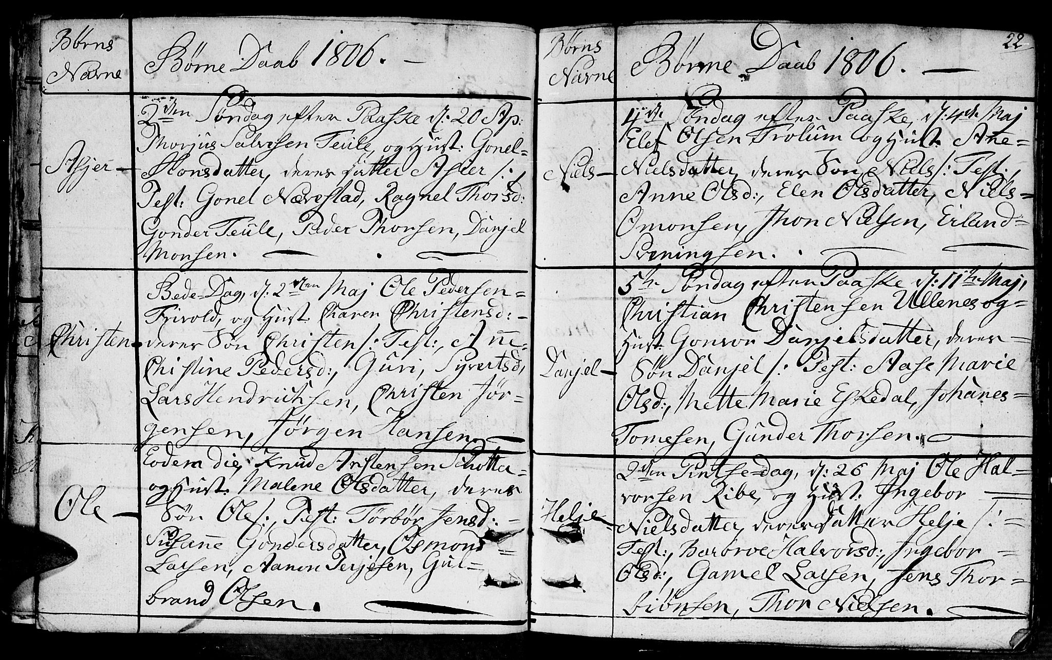 Fjære sokneprestkontor, AV/SAK-1111-0011/F/Fb/L0006: Parish register (copy) no. B 6, 1803-1817, p. 22