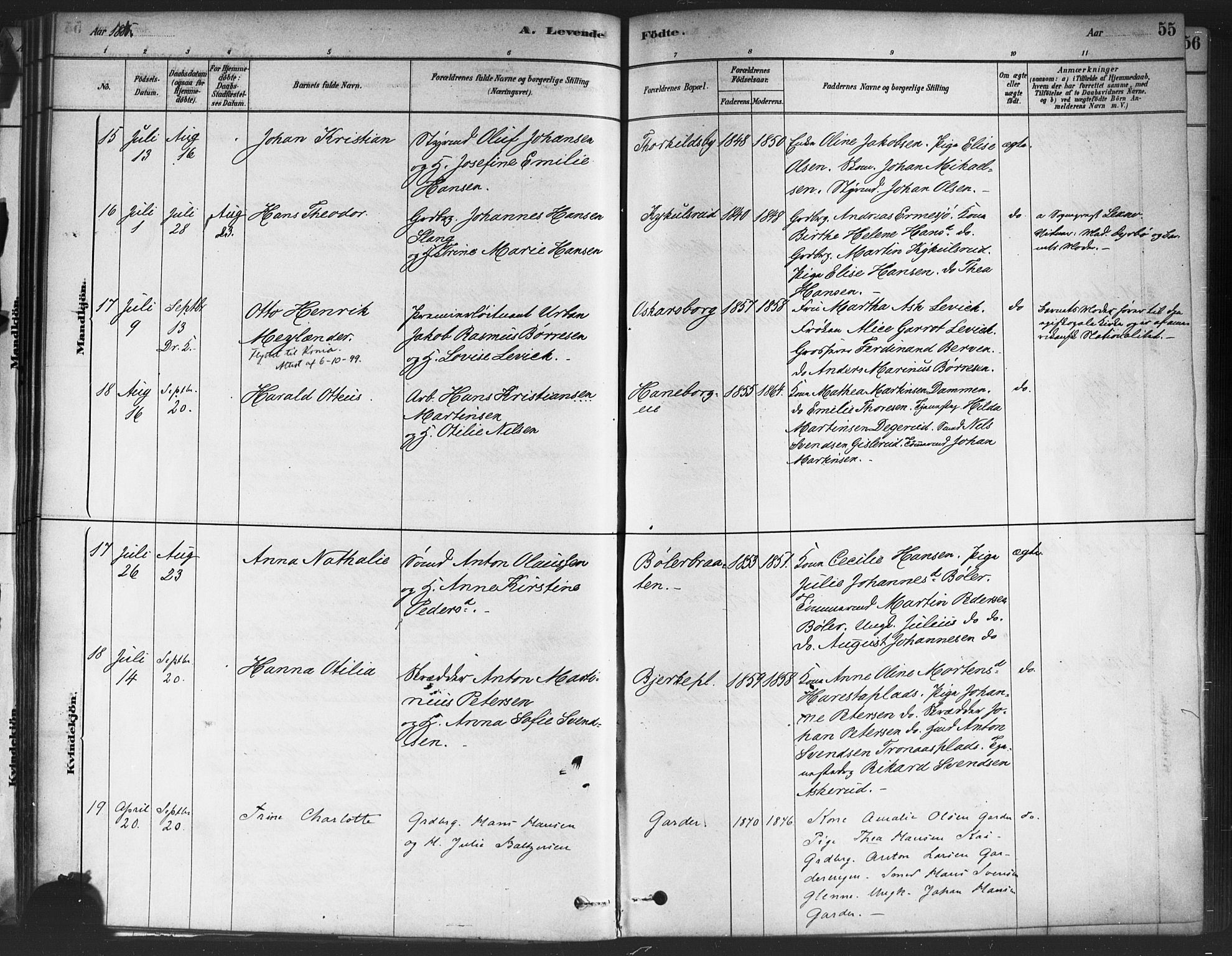 Drøbak prestekontor Kirkebøker, AV/SAO-A-10142a/F/Fc/L0002: Parish register (official) no. III 2, 1878-1891, p. 55