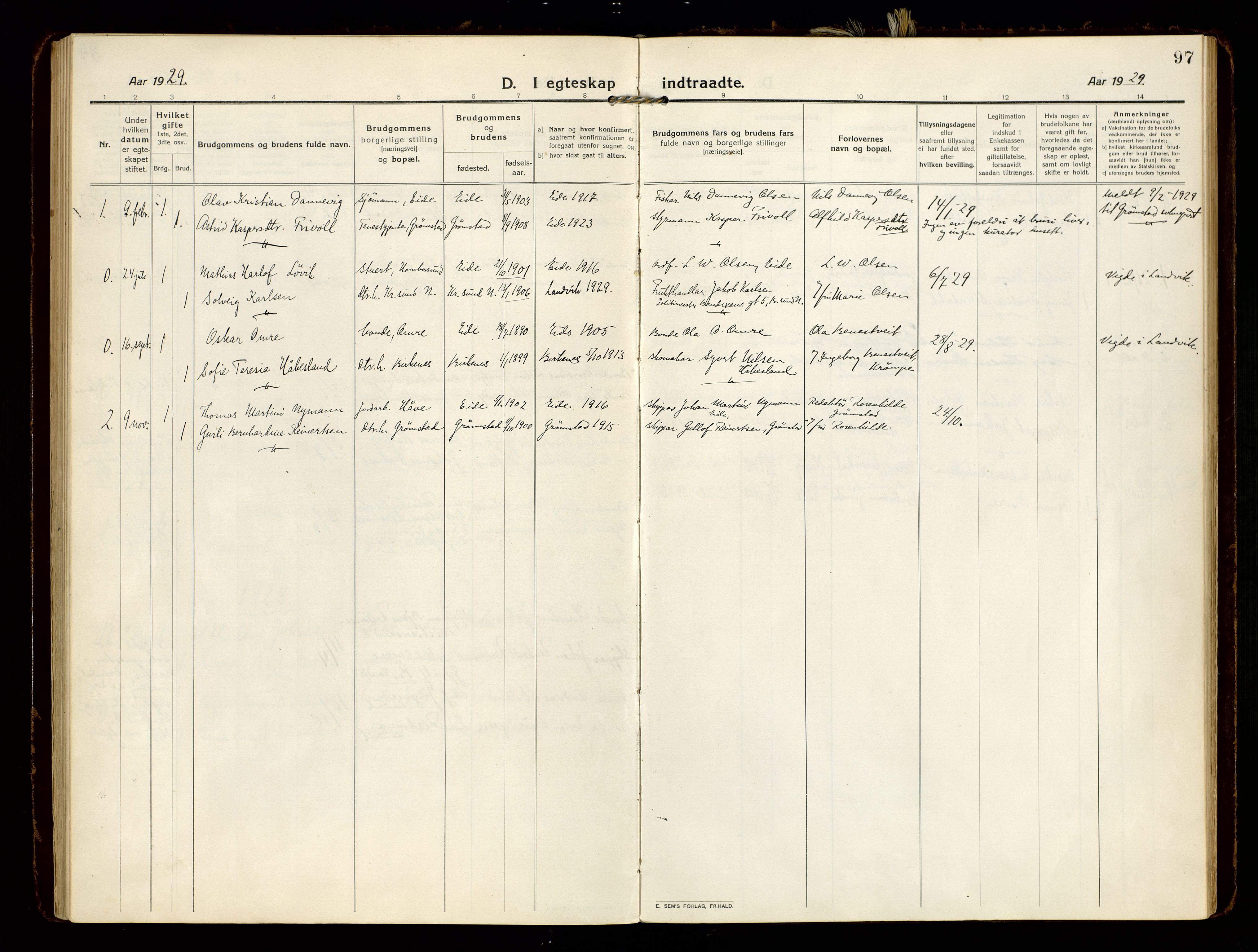 Hommedal sokneprestkontor, AV/SAK-1111-0023/F/Fa/Faa/L0004: Parish register (official) no. A 4, 1916-1945, p. 97