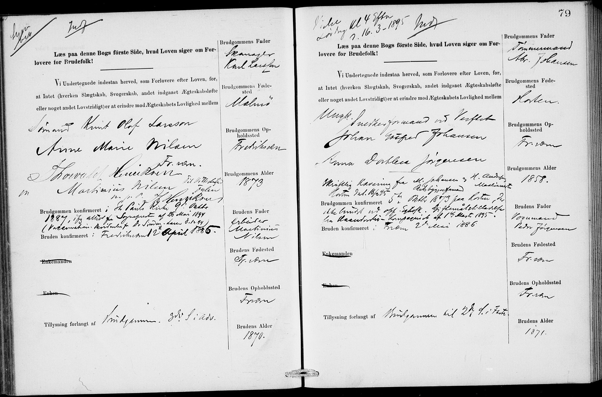 Stavern kirkebøker, SAKO/A-318/H/Ha/L0001: Banns register no. 1, 1875-1918, p. 79