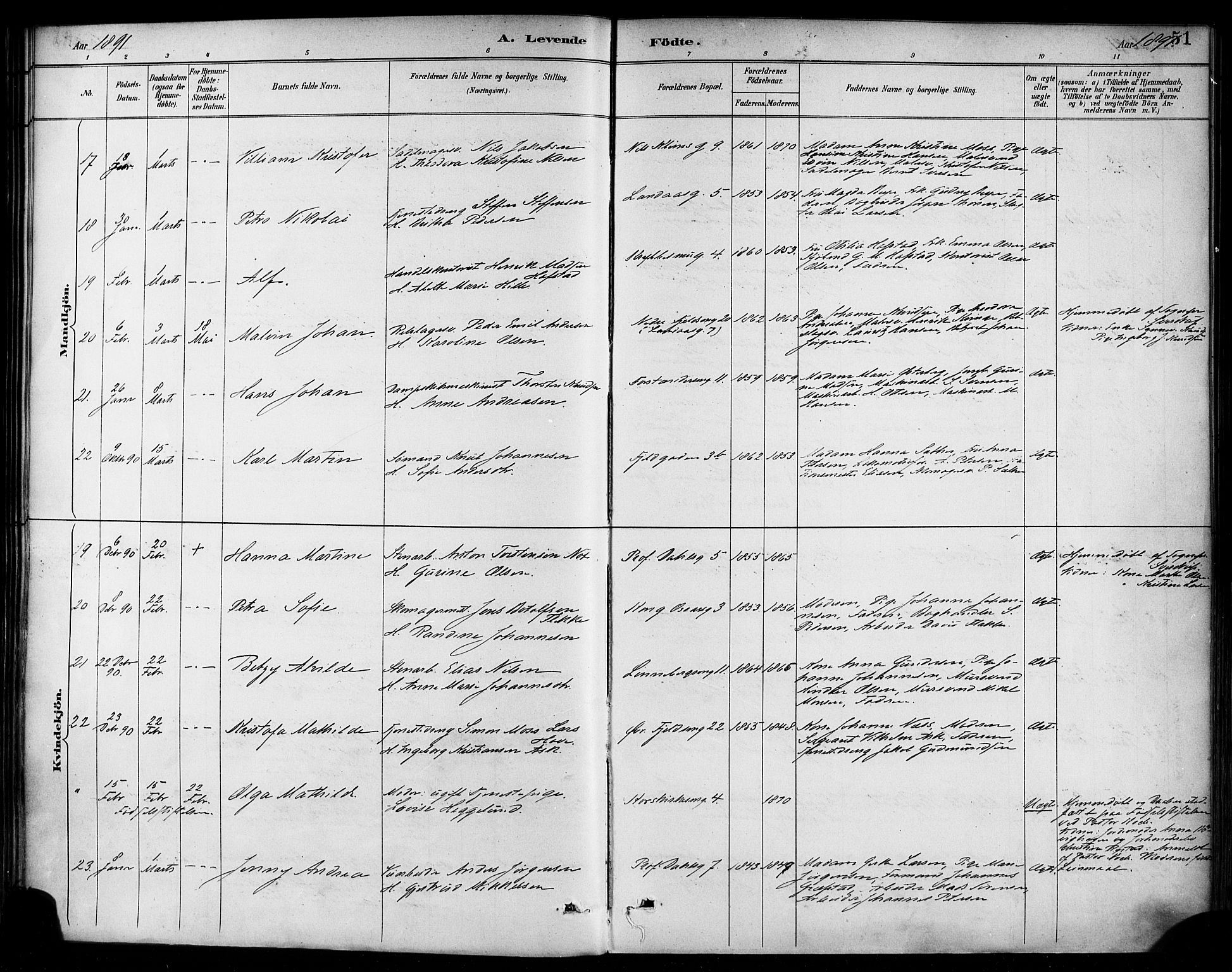 Korskirken sokneprestembete, AV/SAB-A-76101/H/Haa/L0022: Parish register (official) no. B 8, 1889-1899, p. 51