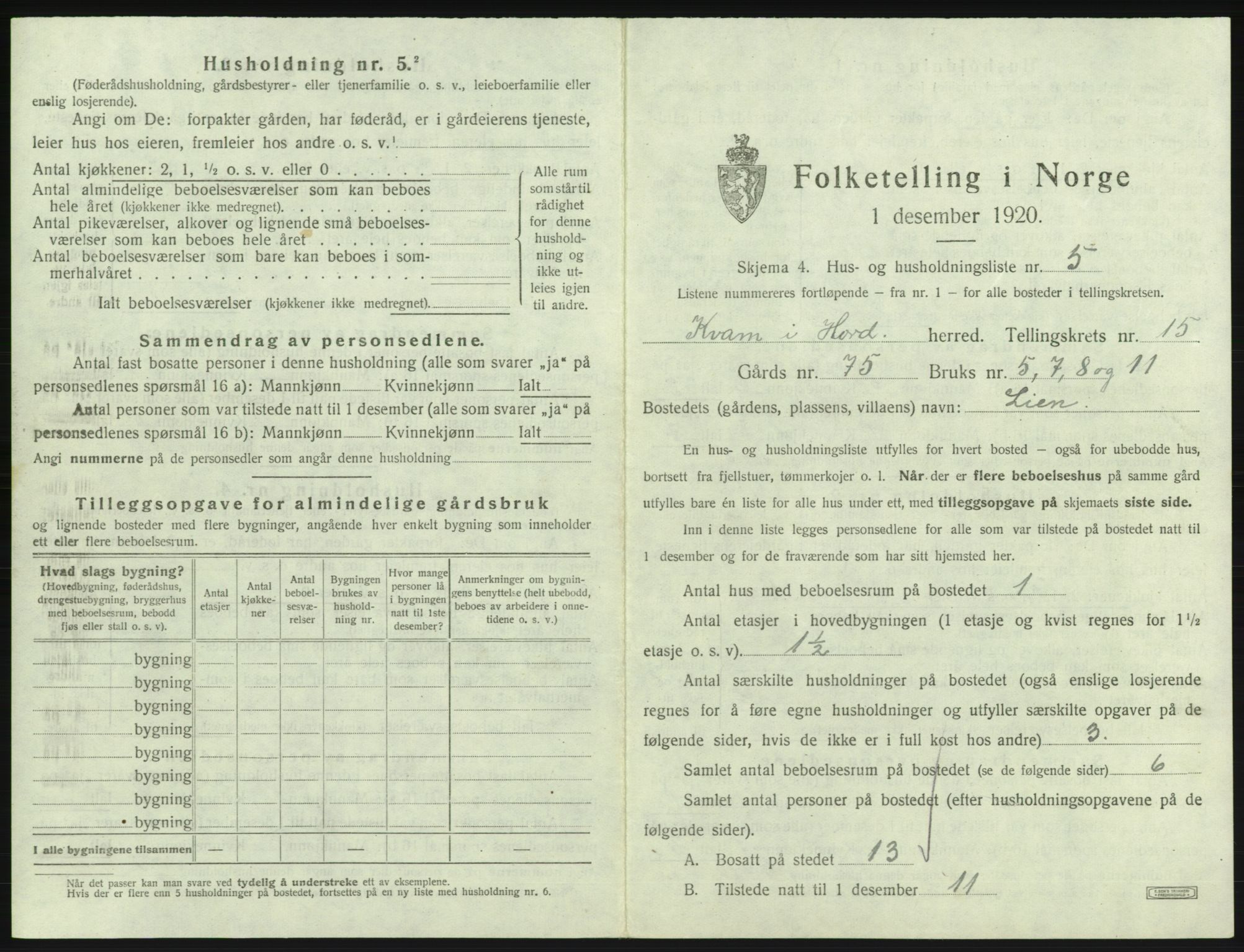 SAB, 1920 census for Kvam, 1920, p. 1244