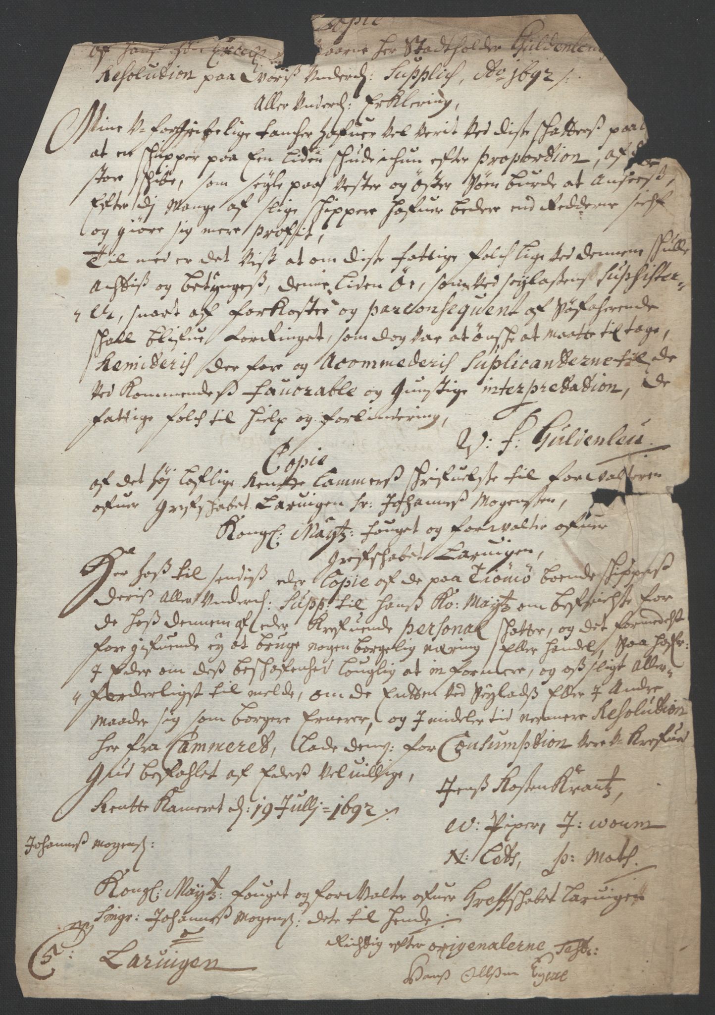 Rentekammeret inntil 1814, Reviderte regnskaper, Fogderegnskap, AV/RA-EA-4092/R33/L1974: Fogderegnskap Larvik grevskap, 1693-1695, p. 70