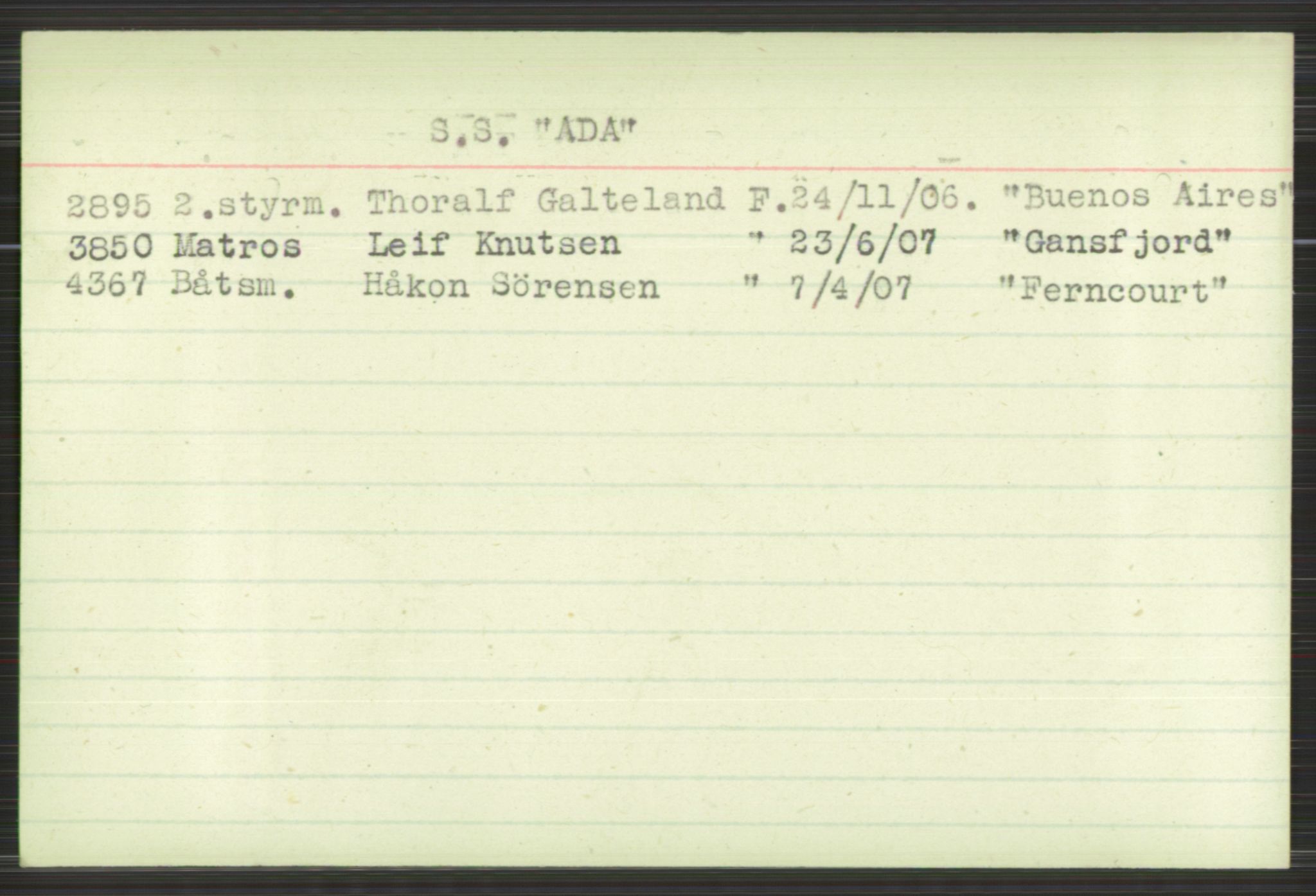 Nortraship, Register for savnede sjømenn m.v., AV/RA-S-2166/F/Fc/L0001: Registerkort på skipsnavn, 1940-1945