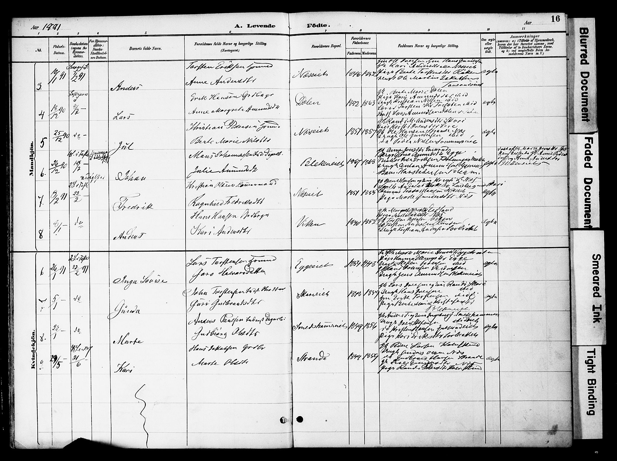 Gran prestekontor, SAH/PREST-112/H/Ha/Haa/L0020: Parish register (official) no. 20, 1889-1899, p. 16