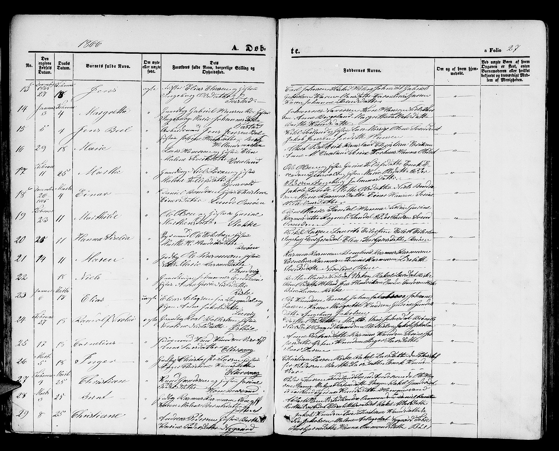 Hetland sokneprestkontor, SAST/A-101826/30/30BB/L0003: Parish register (copy) no. B 3, 1863-1877, p. 27