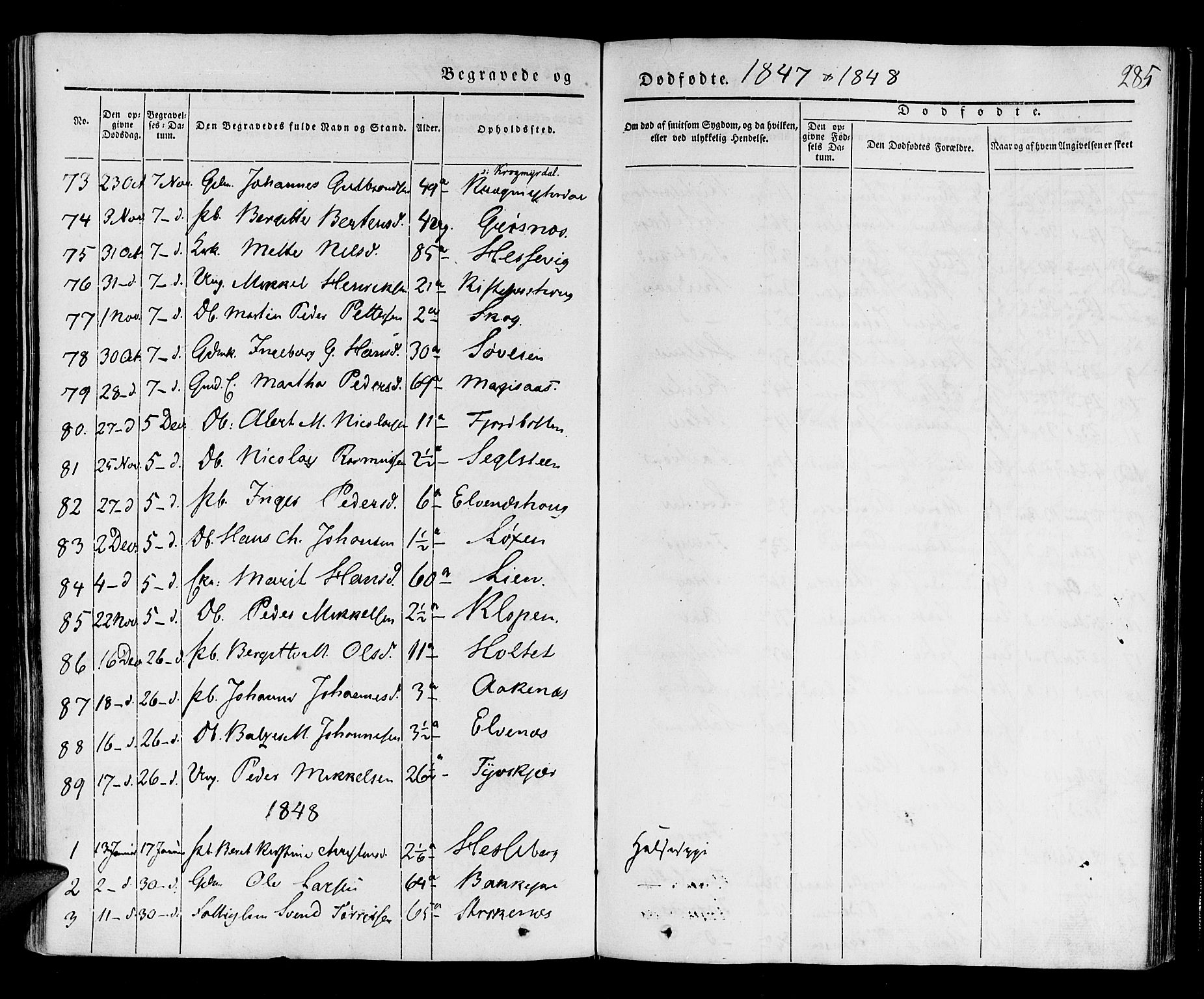 Ibestad sokneprestembete, SATØ/S-0077/H/Ha/Haa/L0006kirke: Parish register (official) no. 6, 1837-1850, p. 285