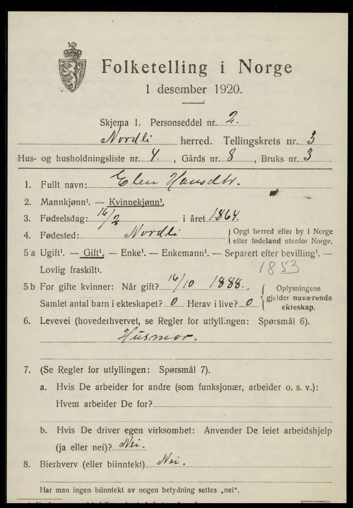 SAT, 1920 census for Nordli, 1920, p. 1443