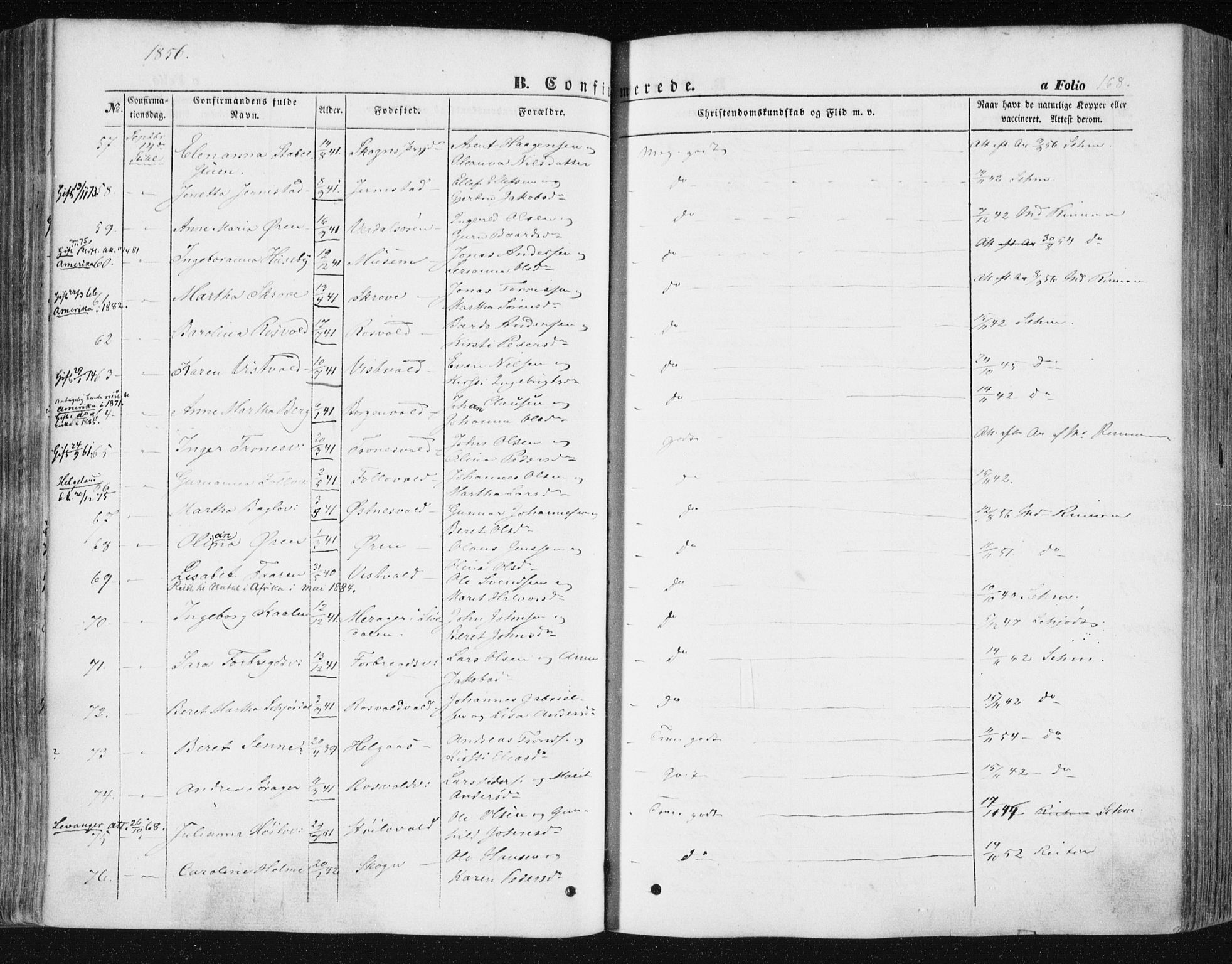 Ministerialprotokoller, klokkerbøker og fødselsregistre - Nord-Trøndelag, AV/SAT-A-1458/723/L0240: Parish register (official) no. 723A09, 1852-1860, p. 168