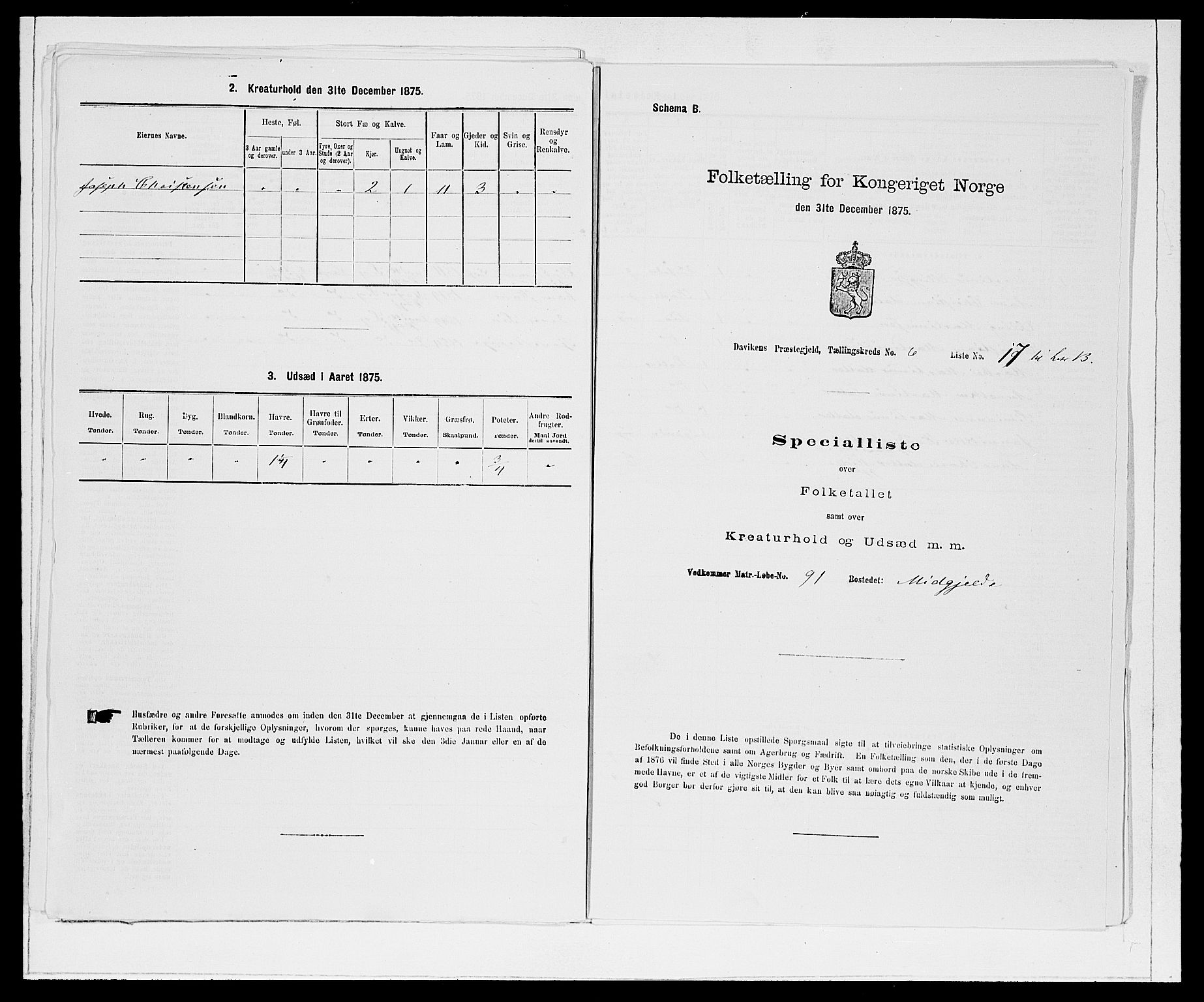 SAB, 1875 Census for 1442P Davik, 1875, p. 873