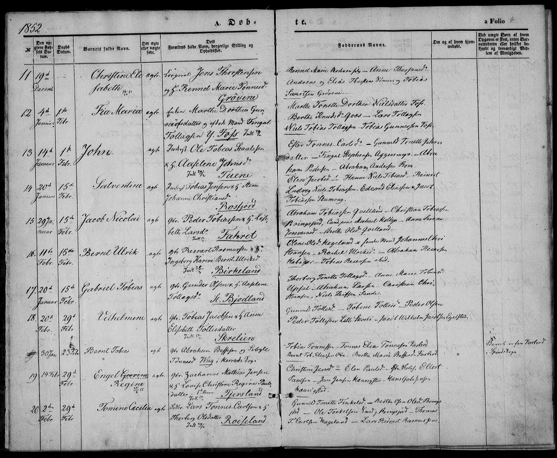 Lyngdal sokneprestkontor, AV/SAK-1111-0029/F/Fa/Fac/L0009: Parish register (official) no. A 9, 1852-1864, p. 4