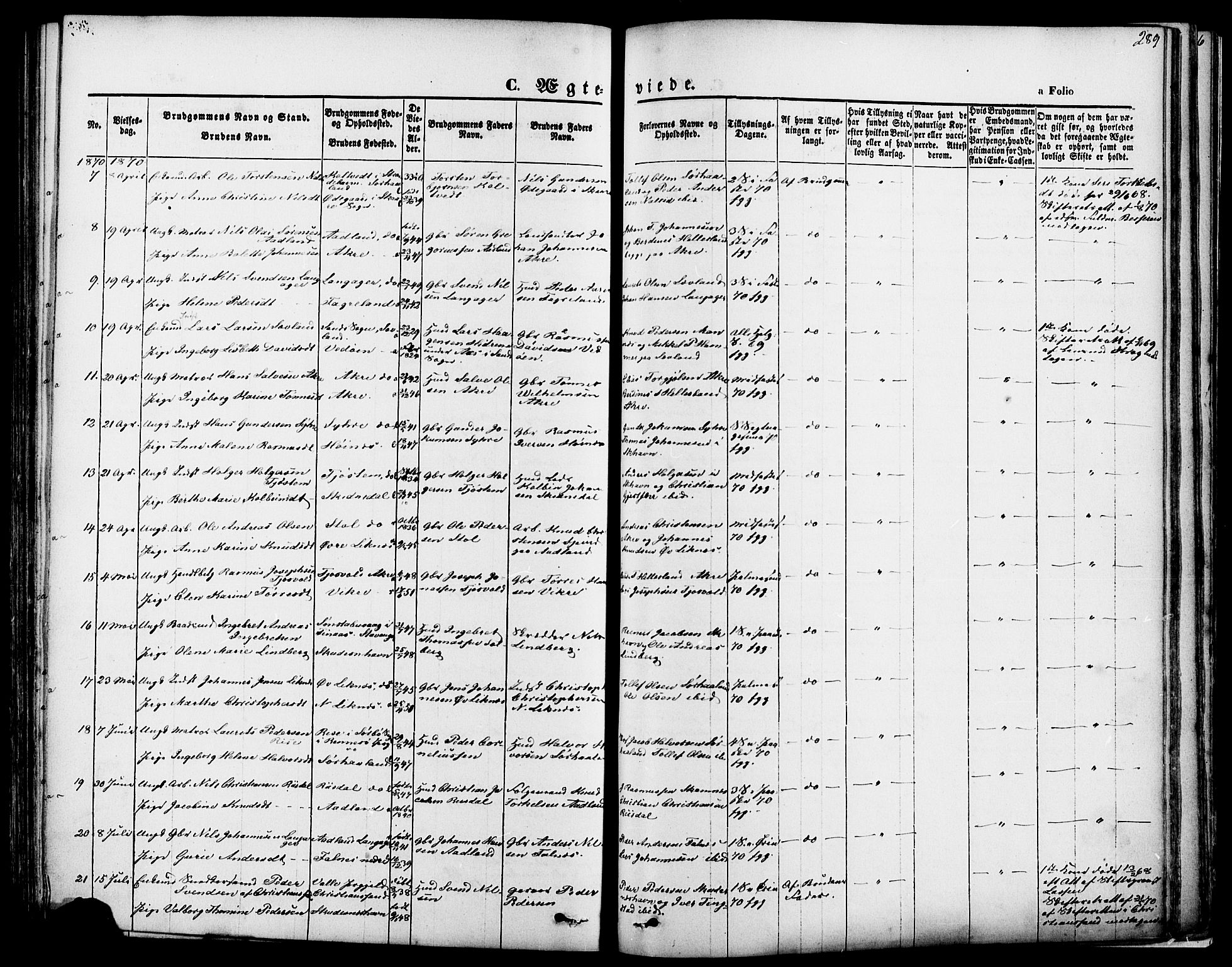 Skudenes sokneprestkontor, SAST/A -101849/H/Ha/Haa/L0006: Parish register (official) no. A 4, 1864-1881, p. 289